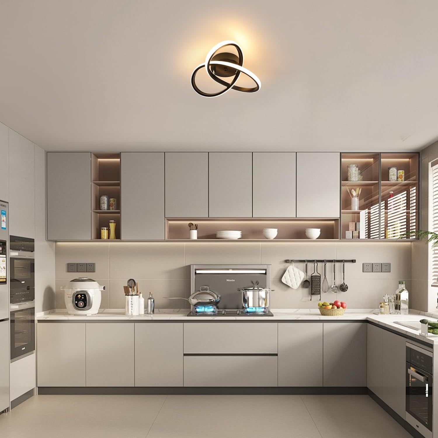 Comely Plafonnier LED Moderne, Luminaire Plafonnier Noir 30W 1800LM, Lampe de Plafond en Forme de Fleur pour Chambre à Coucher, Couloir, Cuisine, Salle de Bain, Lumière Chaude 3000K Dia 30cm
