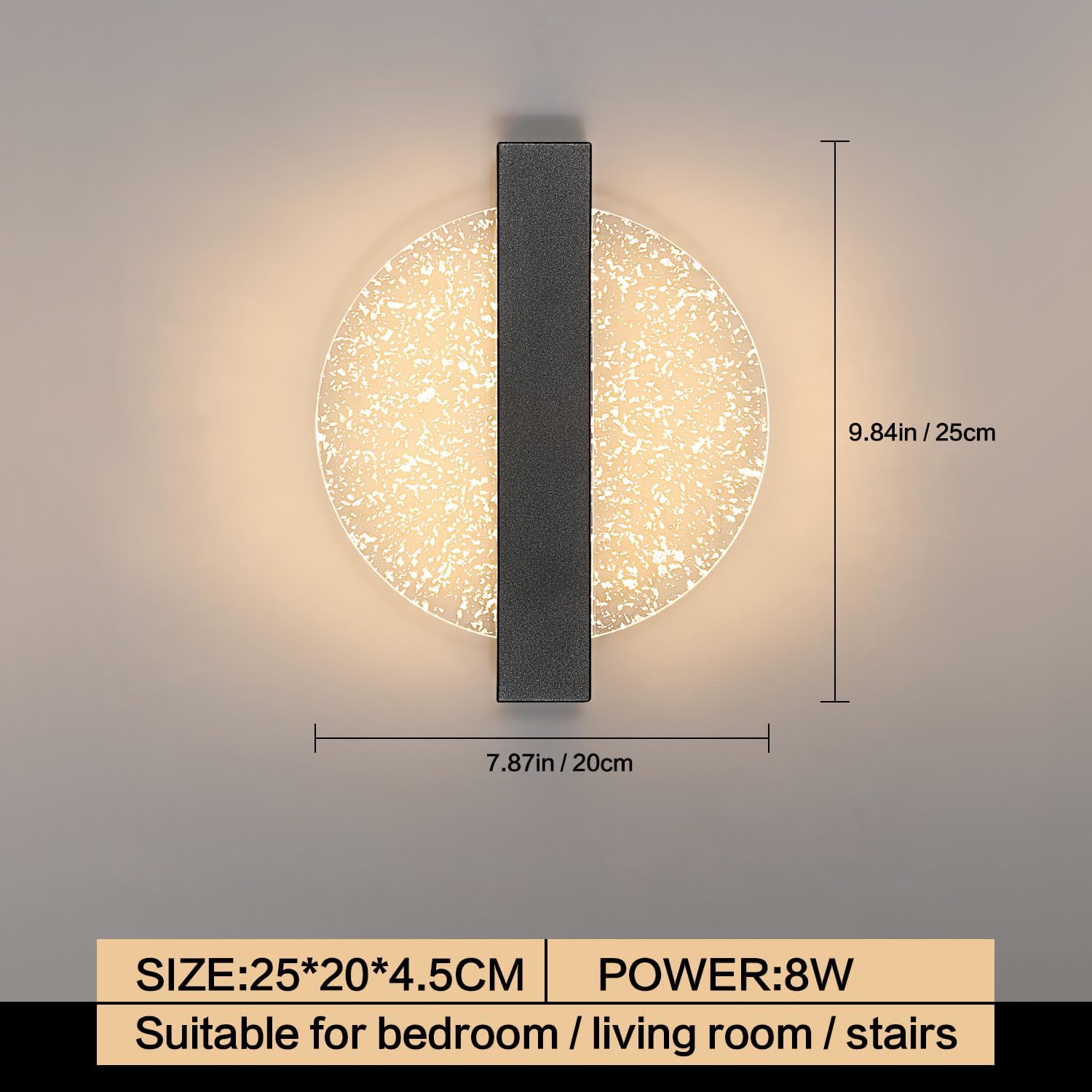 Comely Applique Murale LED 12W, 3 Températures de Couleur 3000K/4500K/6500K Lampe Murale LED Moderne, Noir Applique Murale Intérieure pour Salon, Chambre, Escalier, Couloir