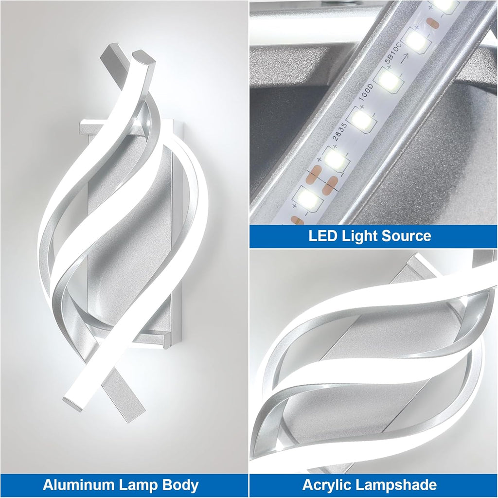 Applique - Telaio in Alluminio Argento, Luce Bianca