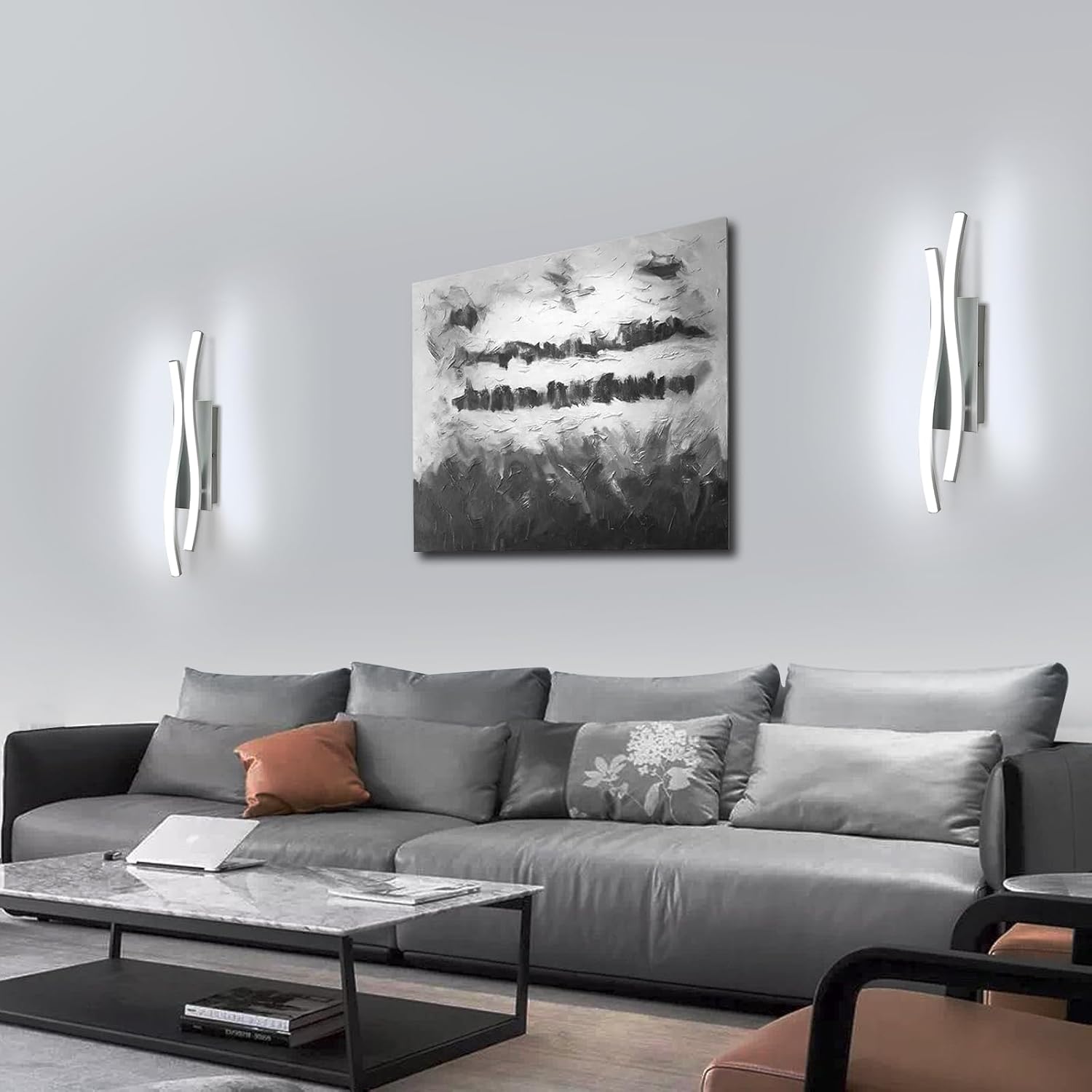 Applique - Telaio in Alluminio Argento, Luce Bianca