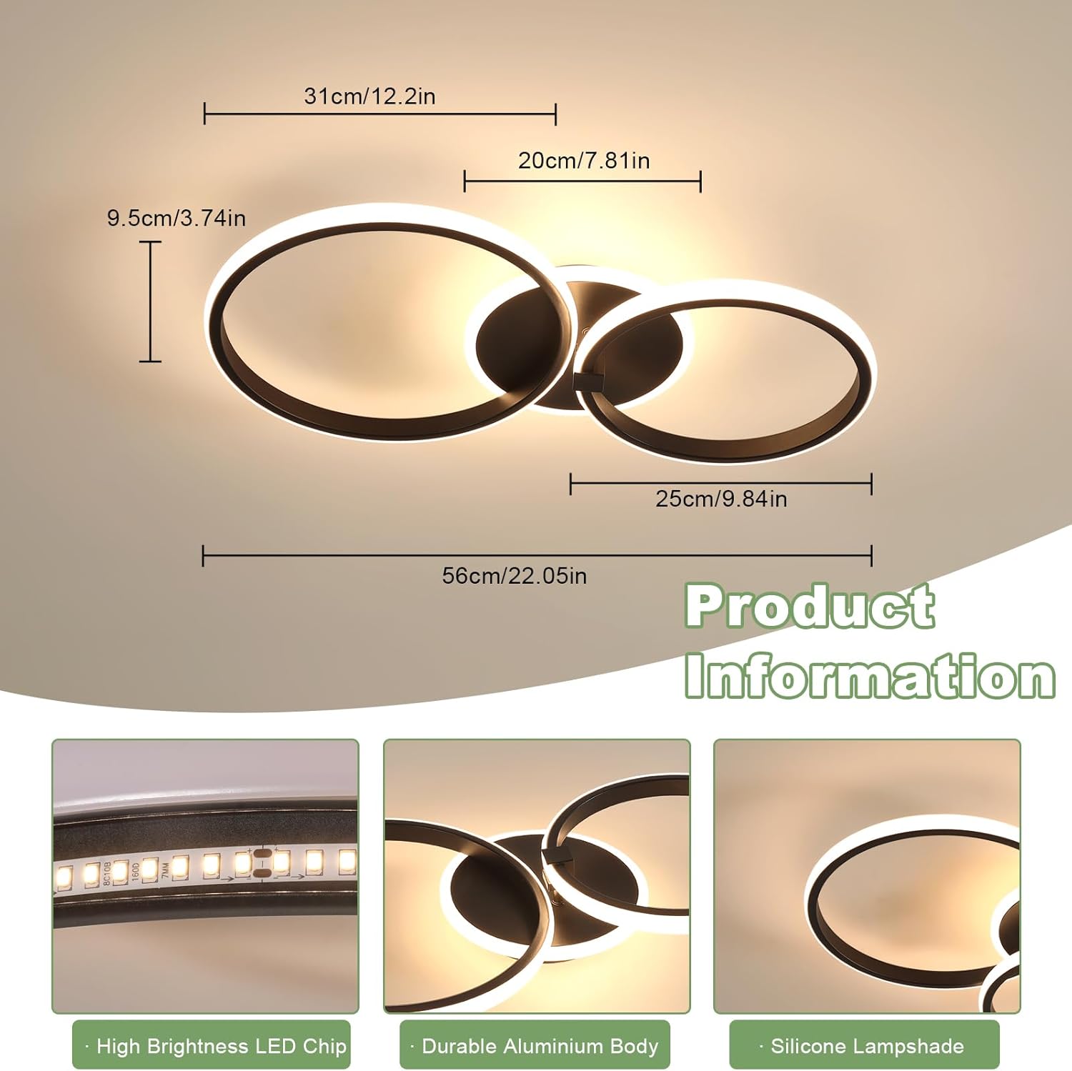 Ceiling Light - Black Acrylic Frame, Tunable and Dimmable