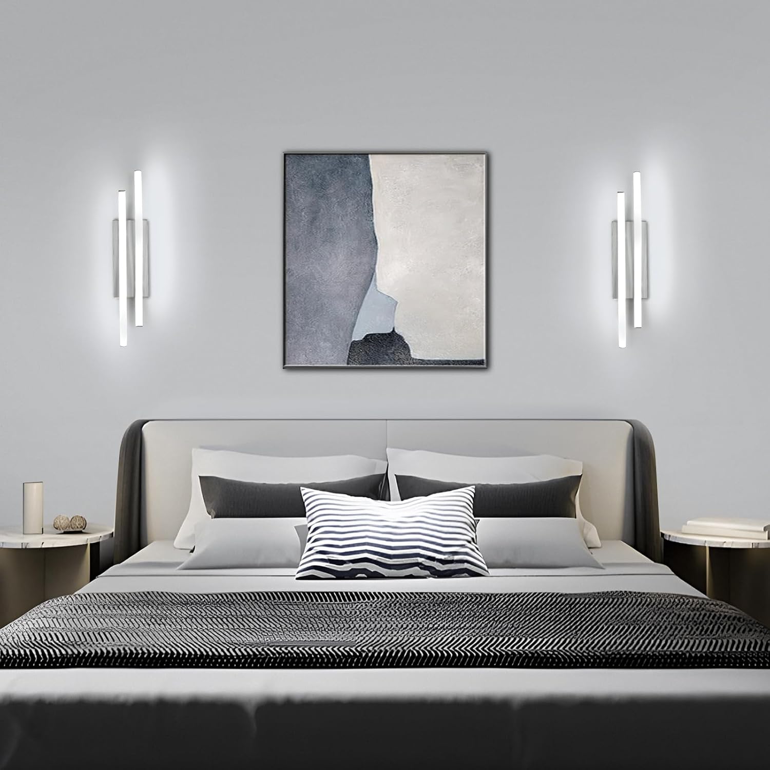 Applique - Telaio in Alluminio Argento, Luce Bianca