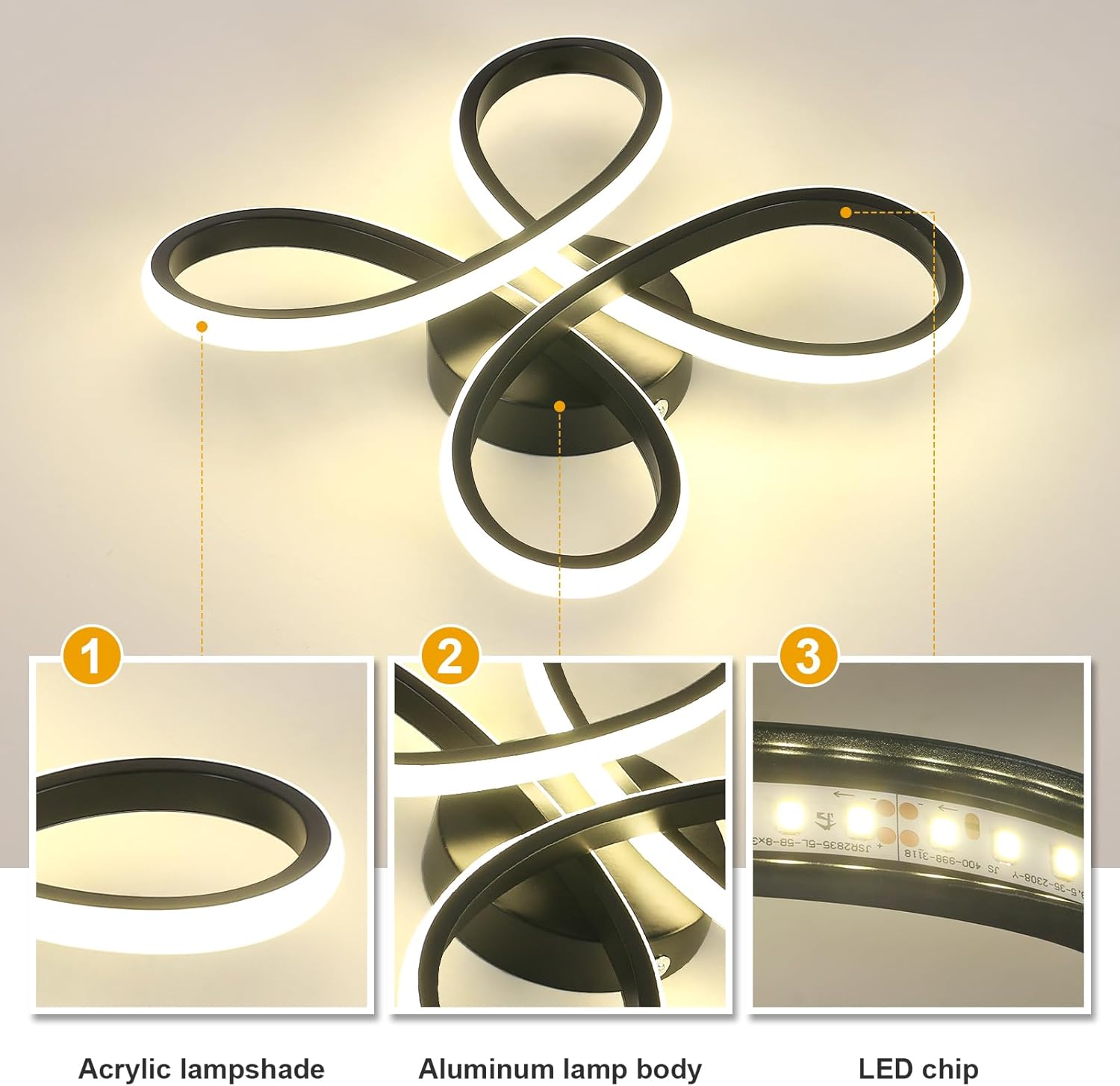 Ceiling Light - Black Aluminium Frame, Natural Light