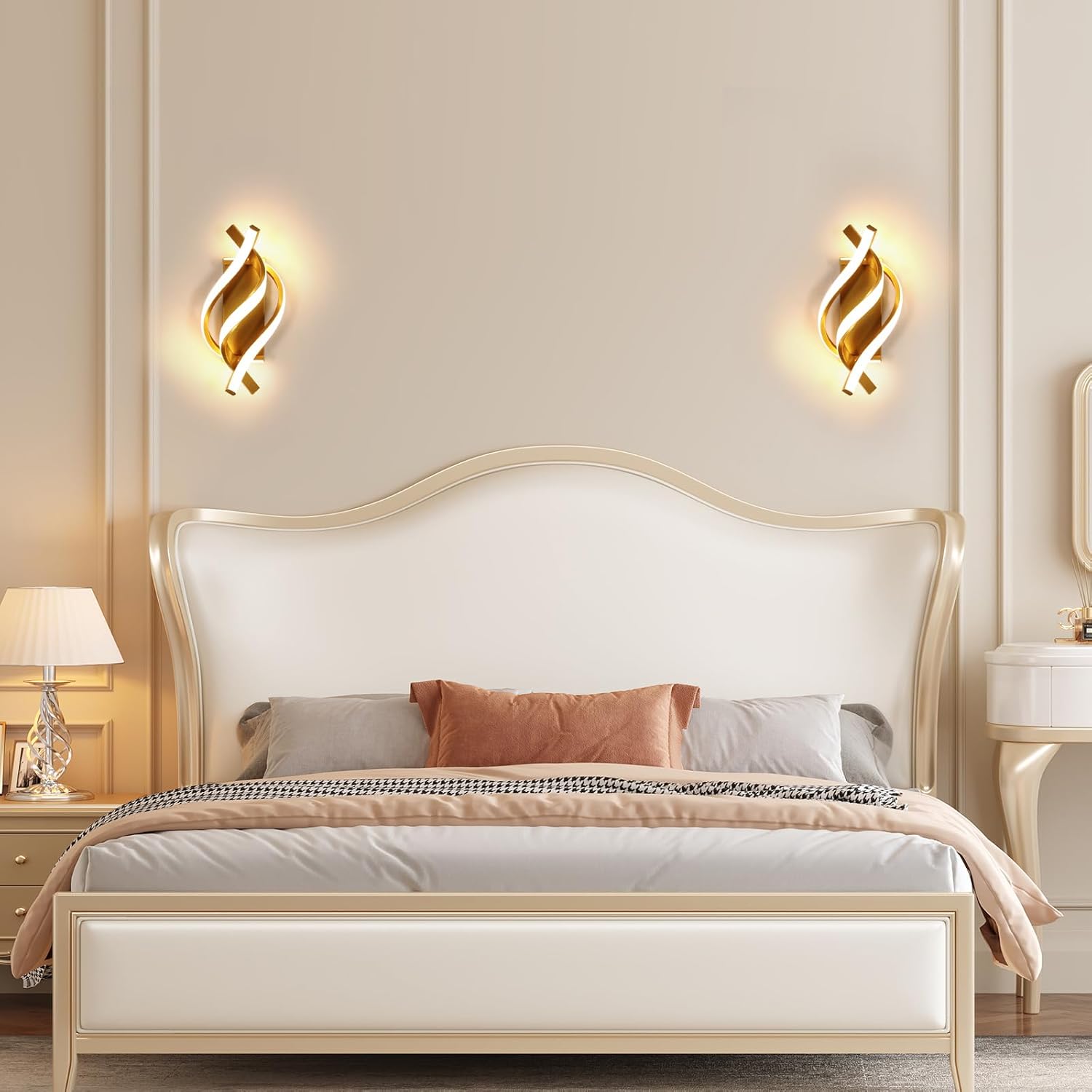 Lampada da Parete - Struttura in Alluminio Dorato, Luce Calda