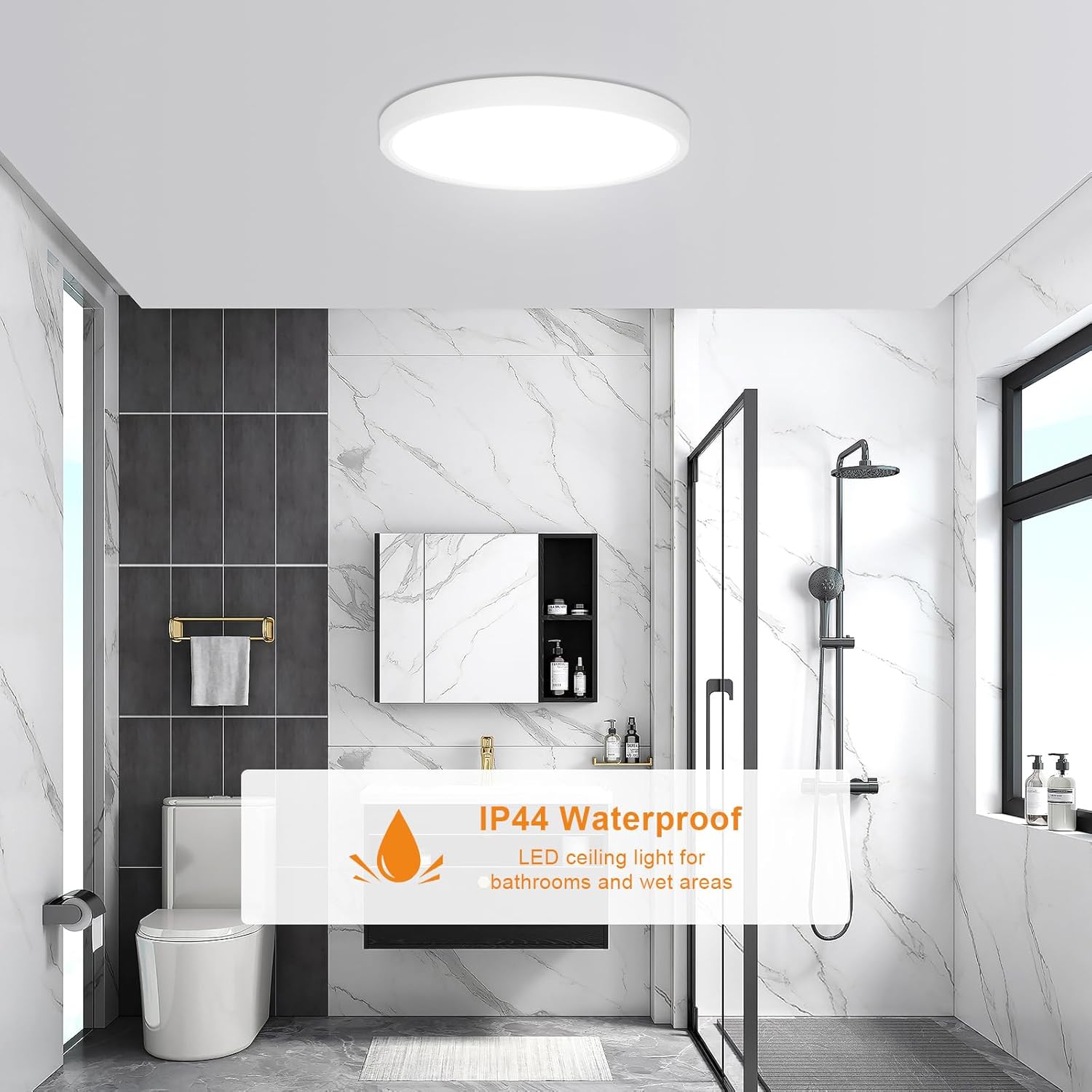 Ceiling Light - White Plastic Frame, Warm Light