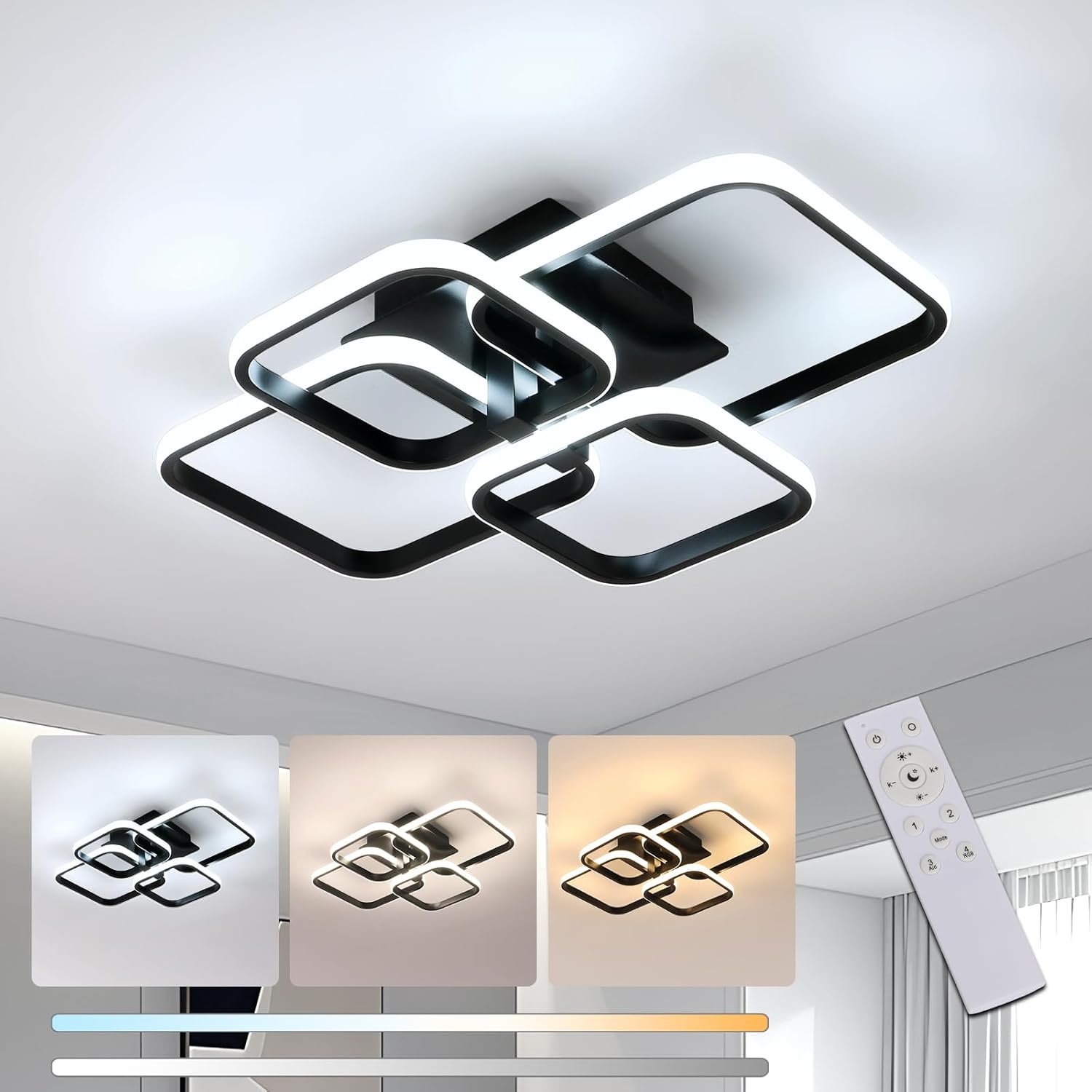 Ceiling Light - Black Aluminium Frame, Tunable and Dimmable