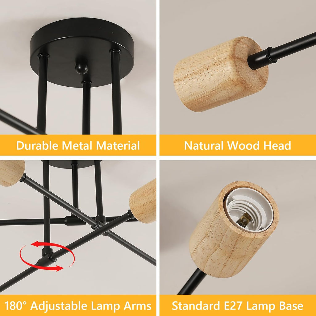 Ceiling Light - Black & Wood Metal Frame