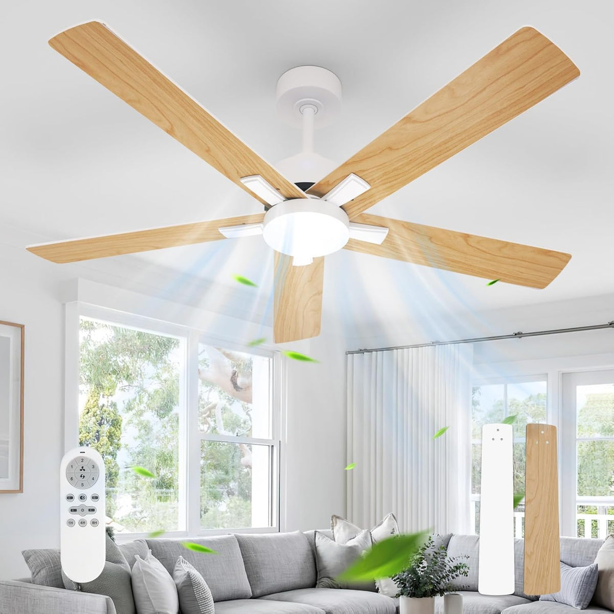 Ceiling Light - White Wood Frame, Tunable and Dimmable