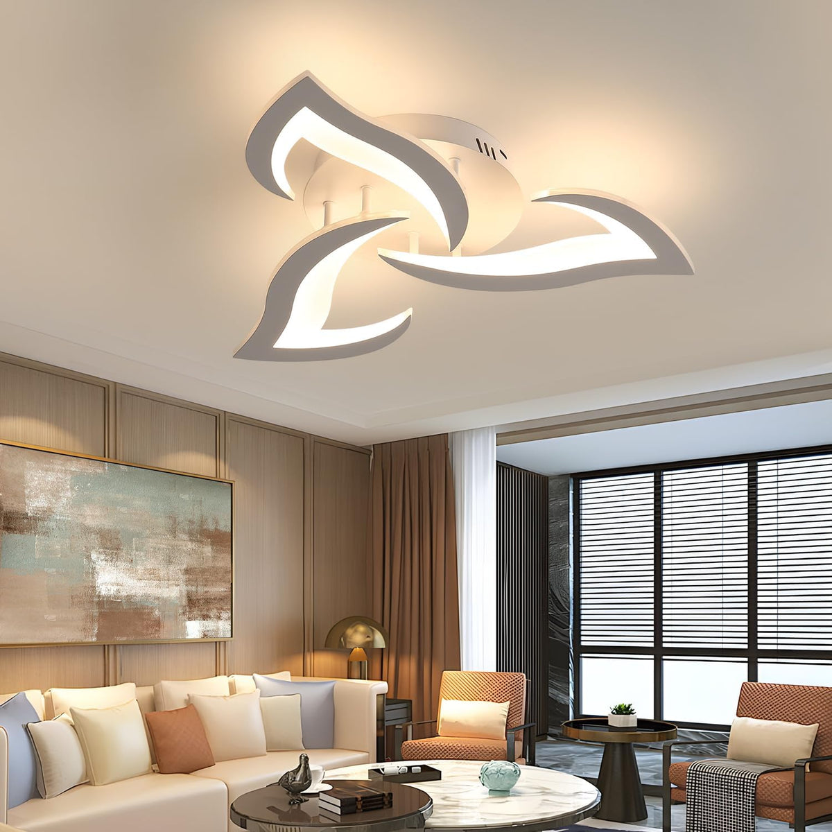Comely Deckenlampe LED Wohnzimmer, 58cm 36W LED Lampen Deckenleuchte, Moderne Bl¨¹tenblatt Design Lampen f¨¹r Wohnzimmer K¨¹che Schlafzimmer Esszimmer, 3000K Warmwei?es Licht, Wei?