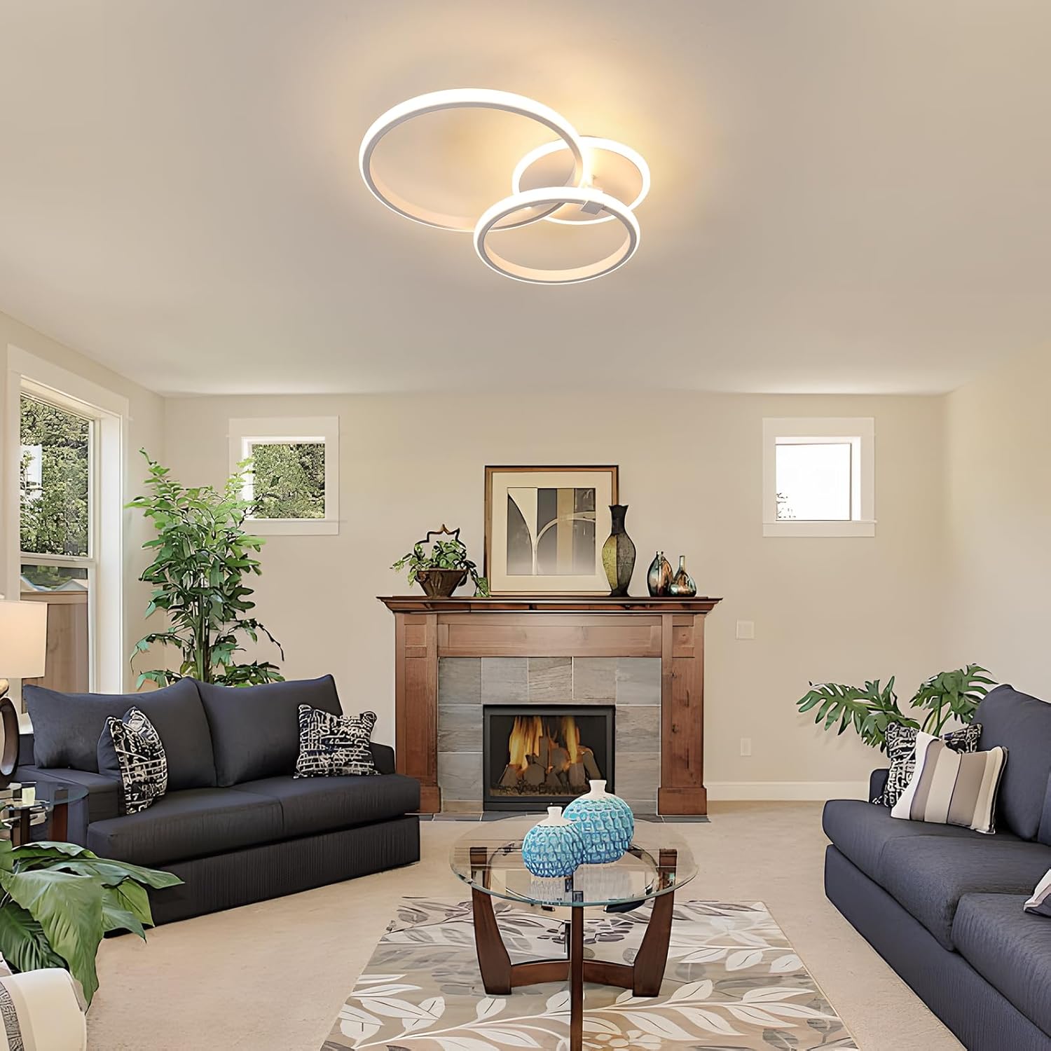 Ceiling Light - White Acrylic Frame, Warm Light