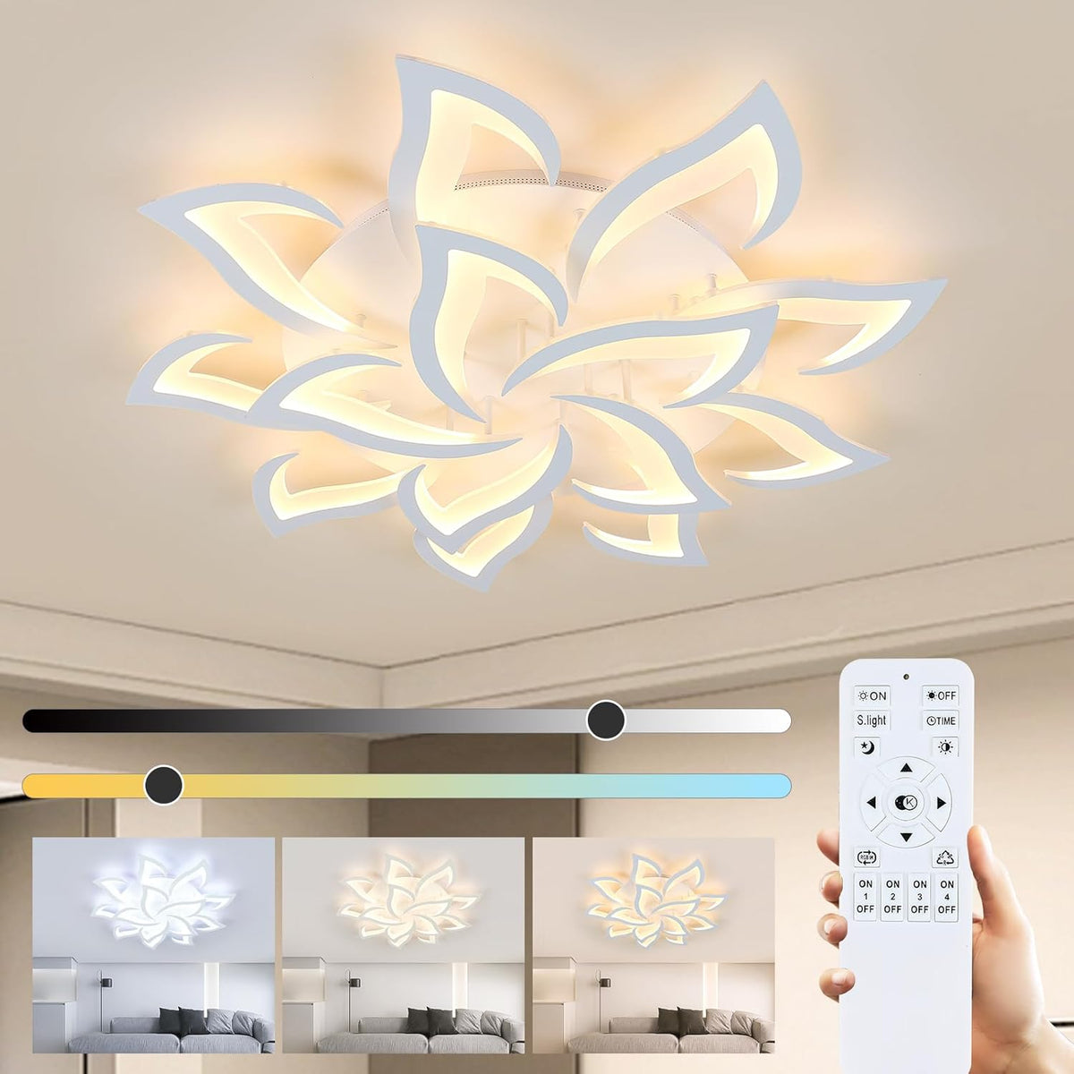 Comely LED Deckenleuchte Dimmbar, 84W LED Deckenleuchter Moderner Stil Gro?e Deckenleuchte mit Fernbedienung/APP f¨¹r Wohnzimmer, Schlafzimmer, 3000K¨C6500K, 100cm, Wei?