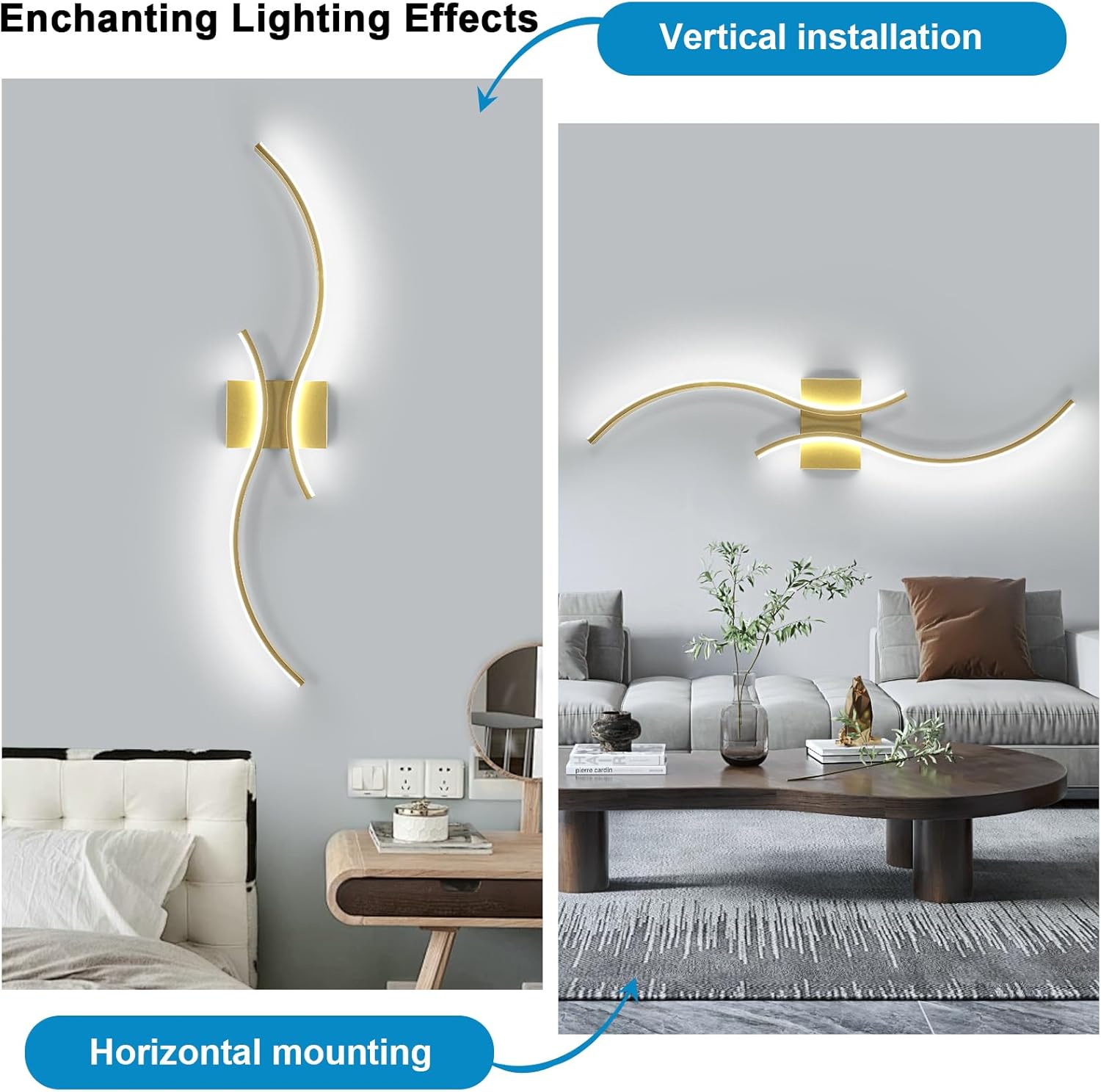 Wall Light - Gold Aluminium Frame, White Light