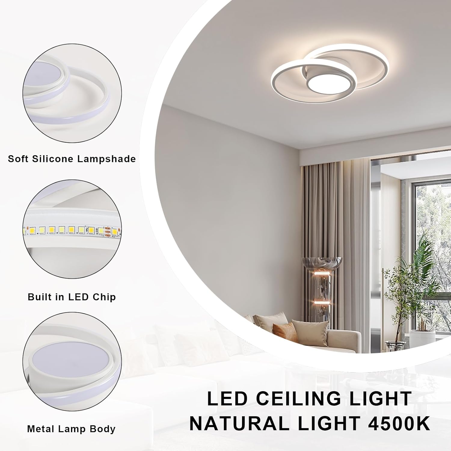 Comely Plafonnier LED, Rond Lampe de plafond 42W, Moderne Luminaire Plafonnier pour Couloir Coucher Salle de Bains Cuisine Salon, Lumière Naturelle 4500K, Longueur 40cm, Blanc