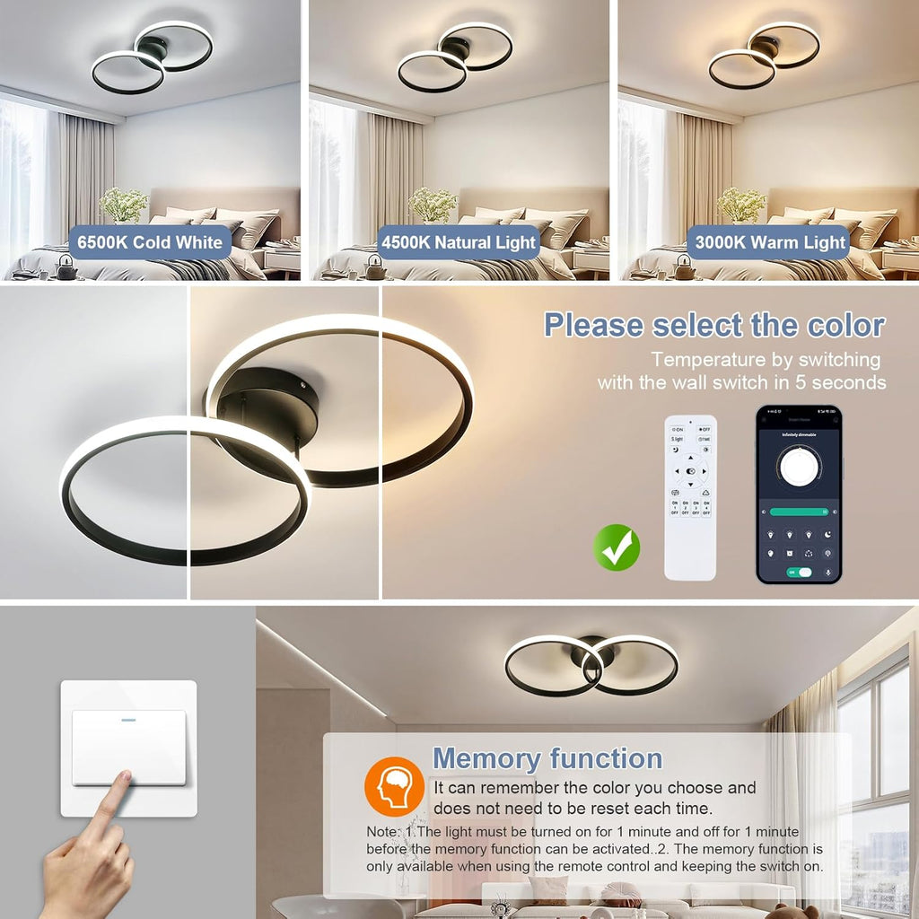 Ceiling Light - Black Aluminium Frame, Tunable and Dimmable