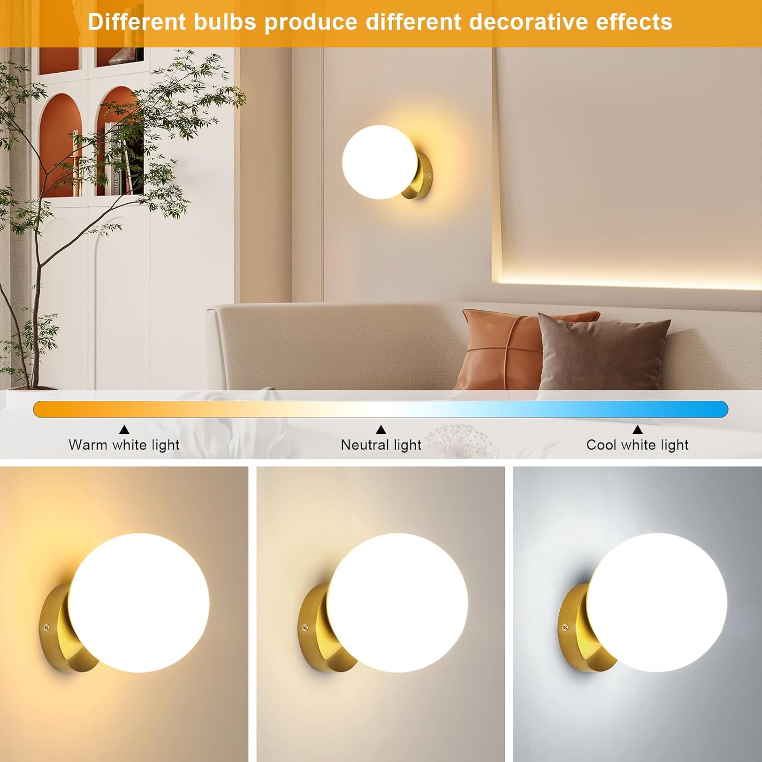 Comely Applique Murale Interieur, Or Lampe Murale E27 Globe, Luminaire Applique Industrielle Éclairage Décoratif pour Salon, Chambre, Couloir et Escalier
