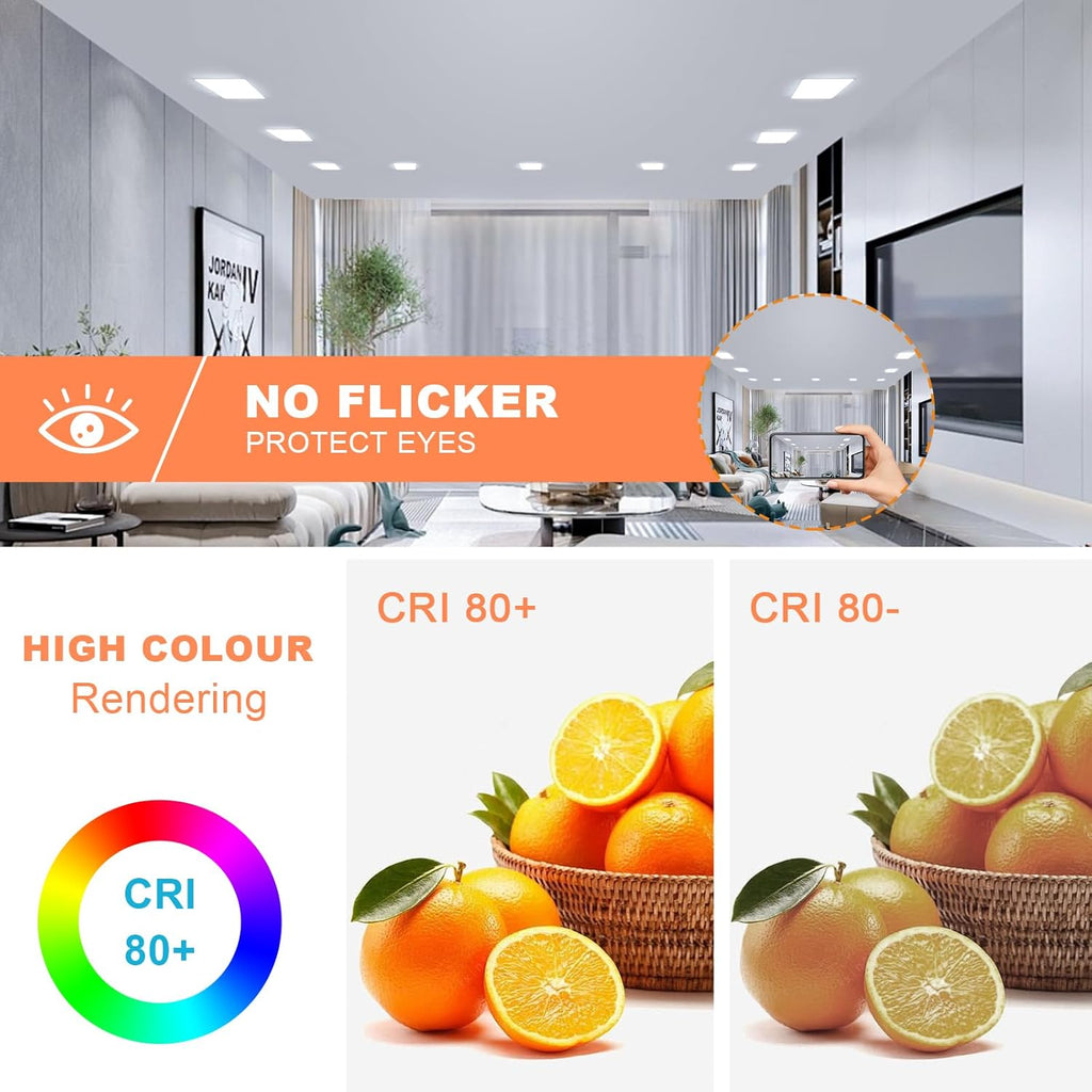 Comely - LED Recessed Downlight, 230V, Flat, 120mm, 6 Units, Cool White Spotlight, 6500K, 18W, 1170 lm, for Bathroom, Living Room, Kitchen, White
