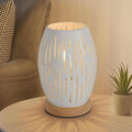 Comely Lampe de Table de Chevet pour Salon de Chambre, Blanc Base de Cage Métal Moderne en Bois E27 Petite Lumière Décorative Latérale d'intérieur (Ampoule Non Incluse) (Classe énergétique E