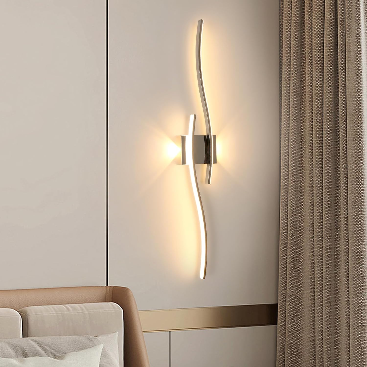 Lampada da parete - Struttura in alluminio cromato, luce calda