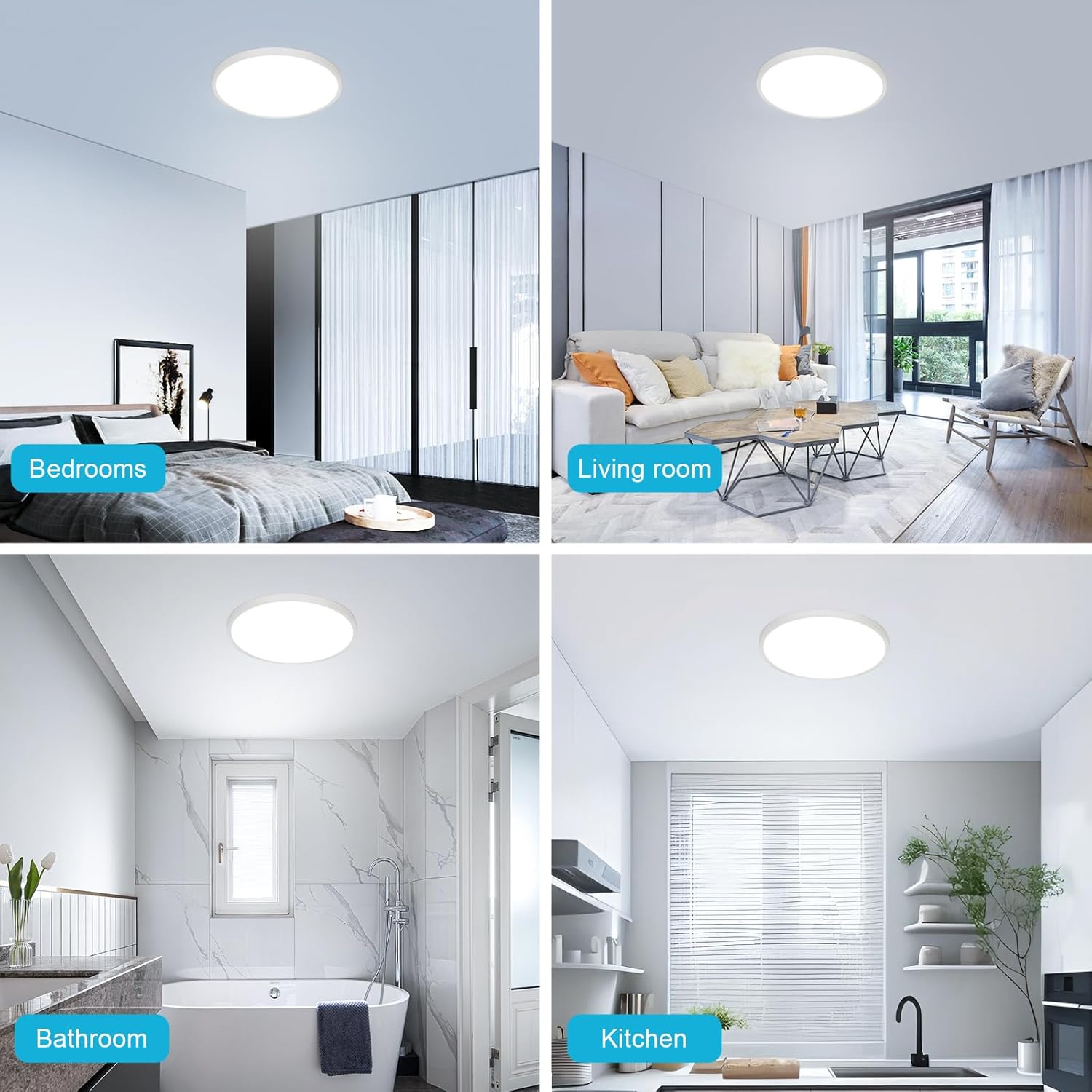 Ceiling Light - White Plastic Frame, White Light