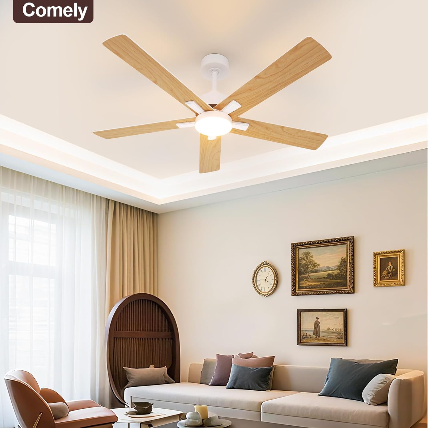 Ceiling Light - White Wood Frame, Tunable and Dimmable