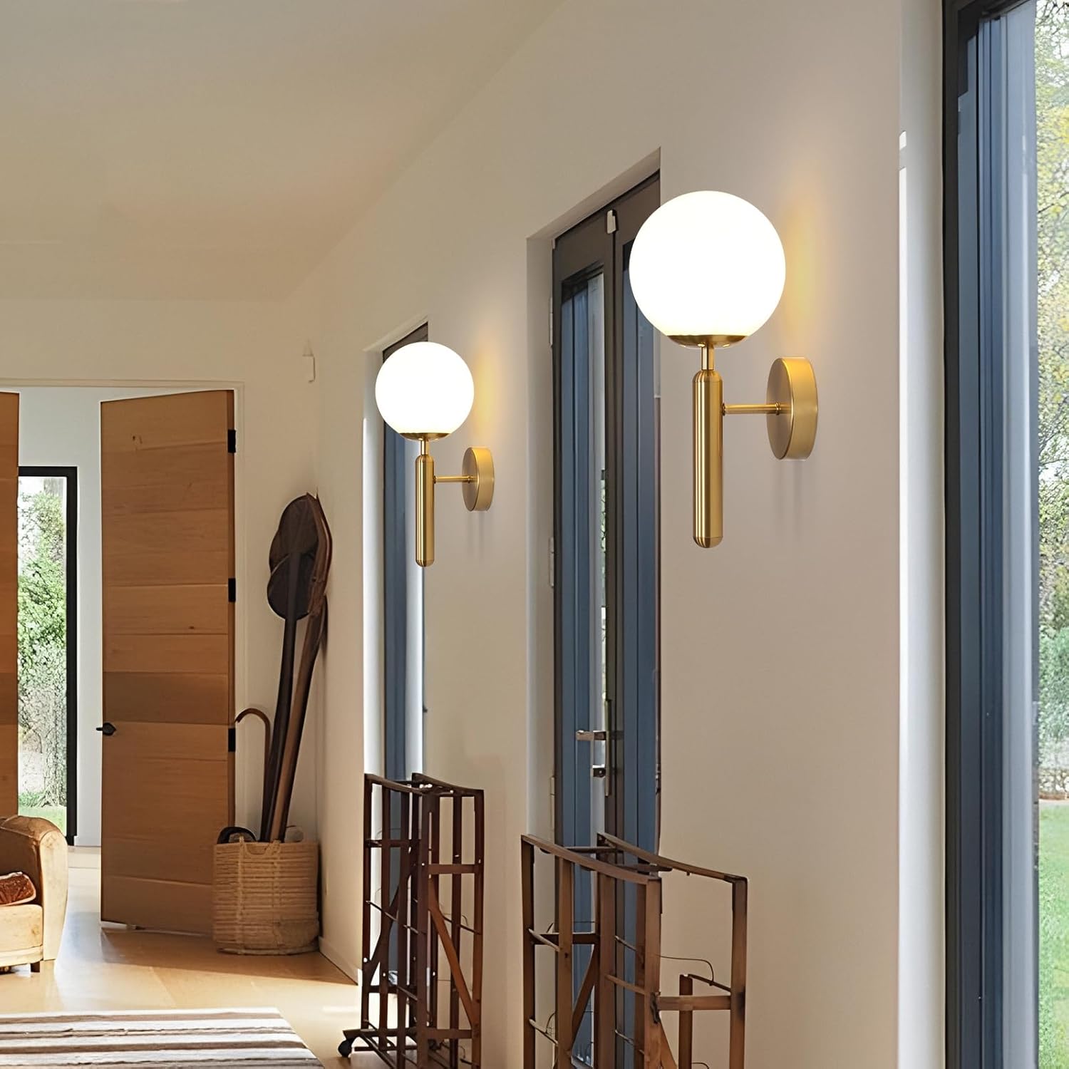 Lampes murales élégantes pour intérieur, appliques E27 avec abat-jour en verre laiteux, finition dorée, luminaires muraux pour chambre, salon, restaurant, cuisine, escalier