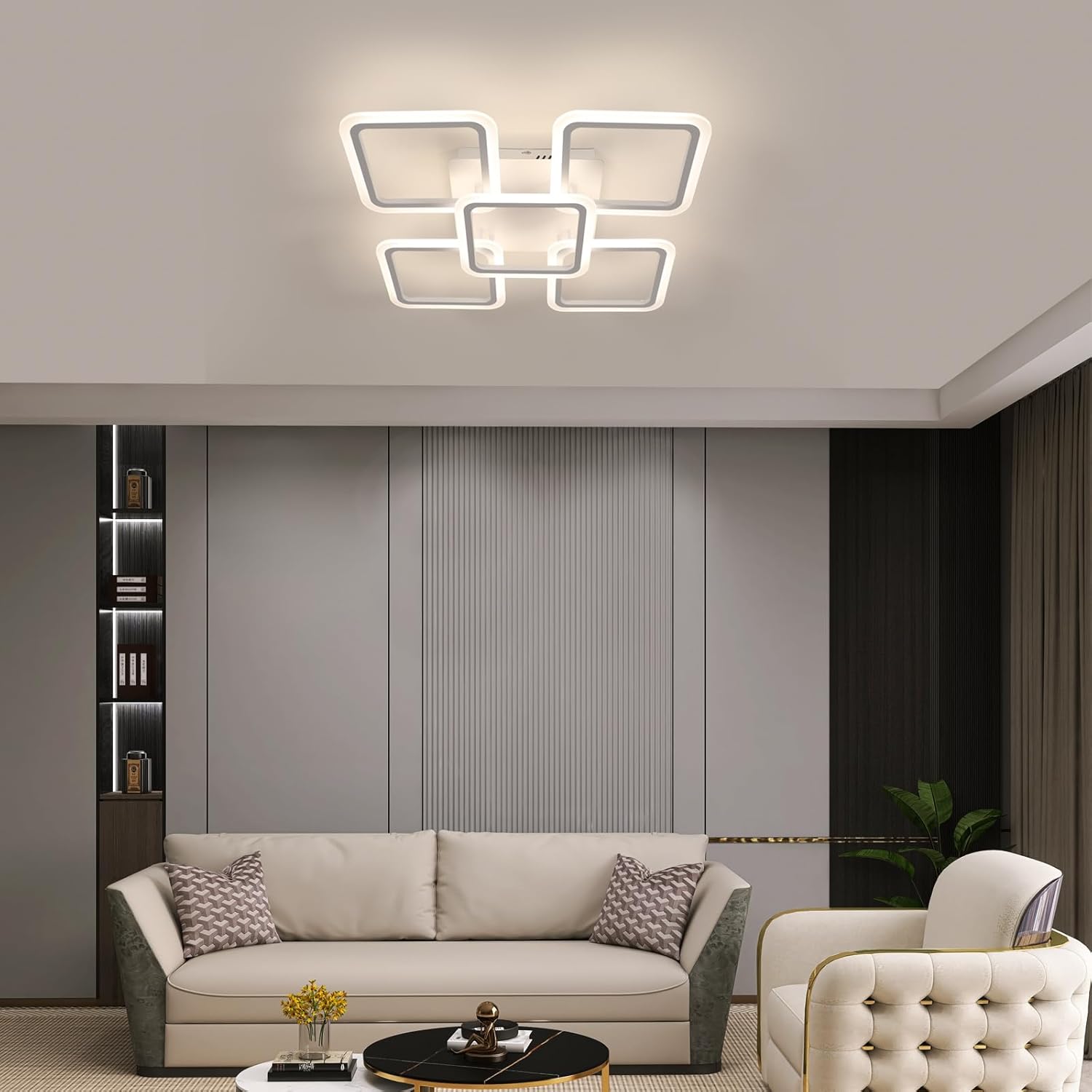 Comely Plafonnier LED Dimmable, Blanc 5 Carré 57W 6400LM Lampe de Plafond LED avec Télécommande 3000K-6500K, Luminaire Plafonnier Moderne pour Salon, Chambre, Salle à Manger