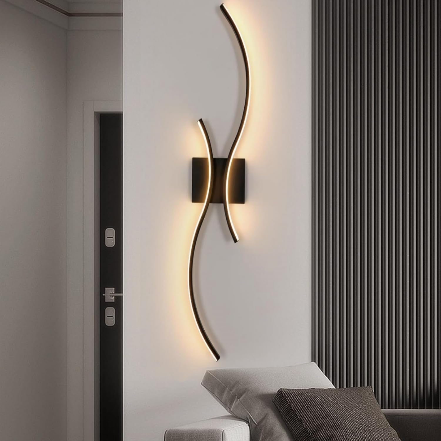 Applique - Telaio in alluminio nero, luce calda