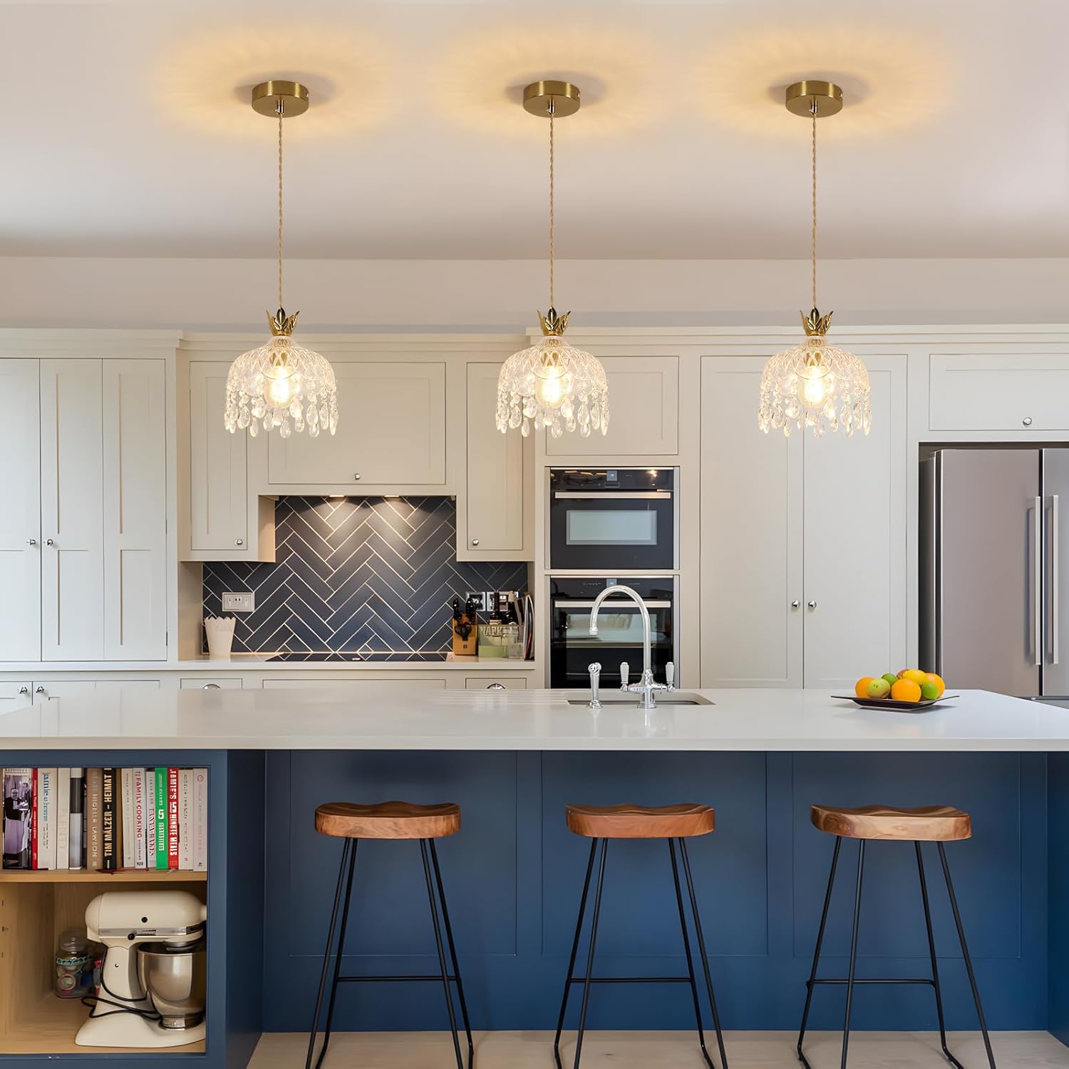 Chandeliers - Gold Glass Frame, Warm Light