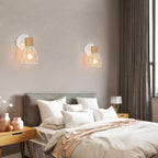 Comely Lampe murale de cage blanche en bois et métal - Set de 2, 14,5x12x18cm, E27, Country Design, Pas d'éclairage