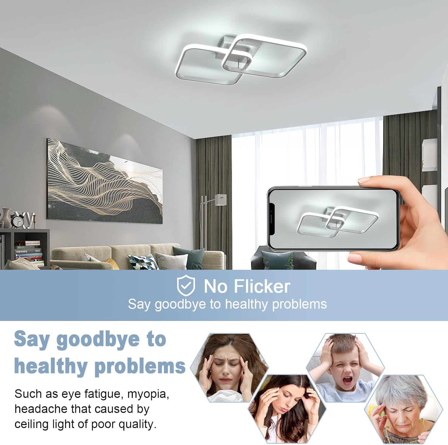 Ceiling Light - Silver Aluminium Frame, Tunable and Dimmable