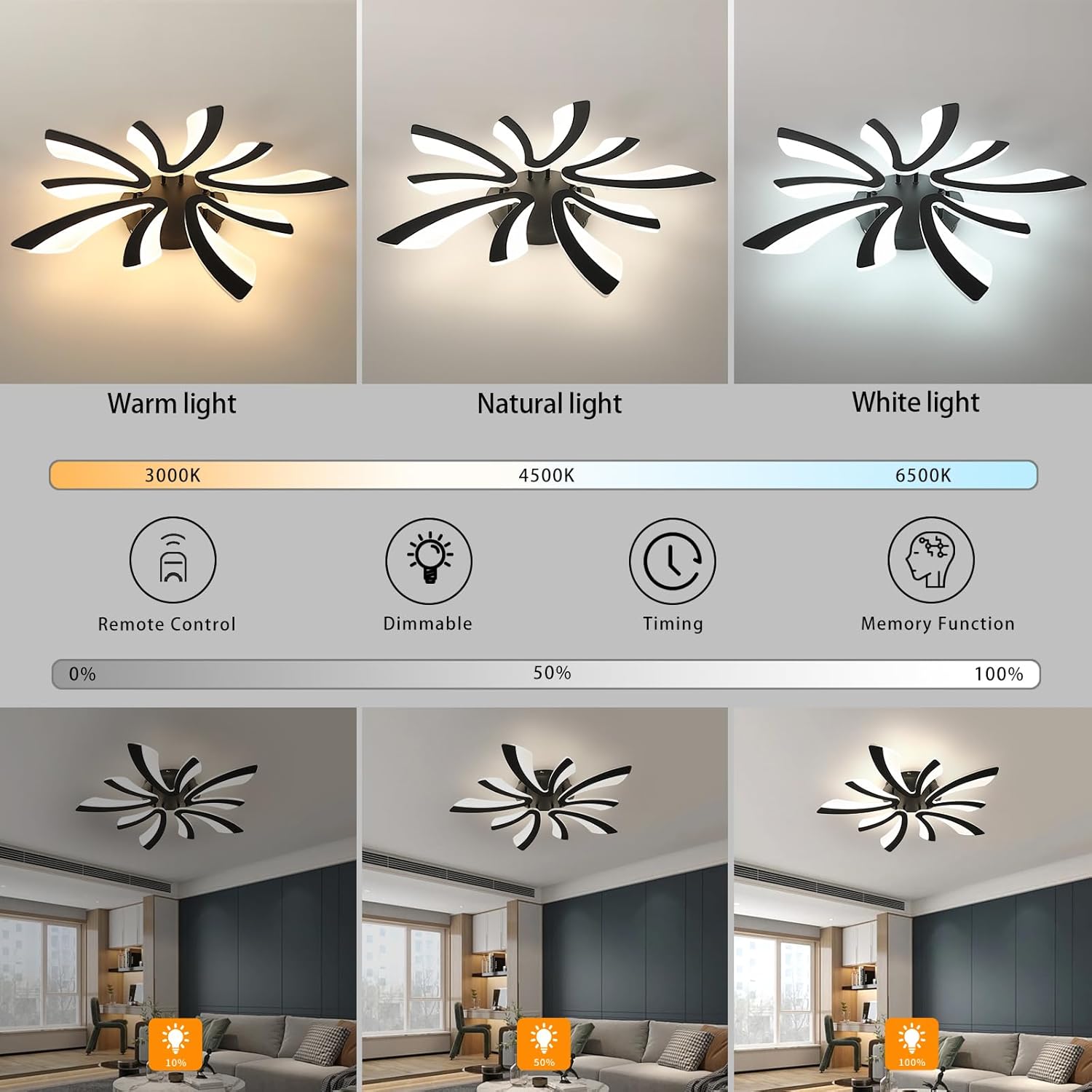 Ceiling Light - Black Acrylic Frame, Tunable and Dimmable