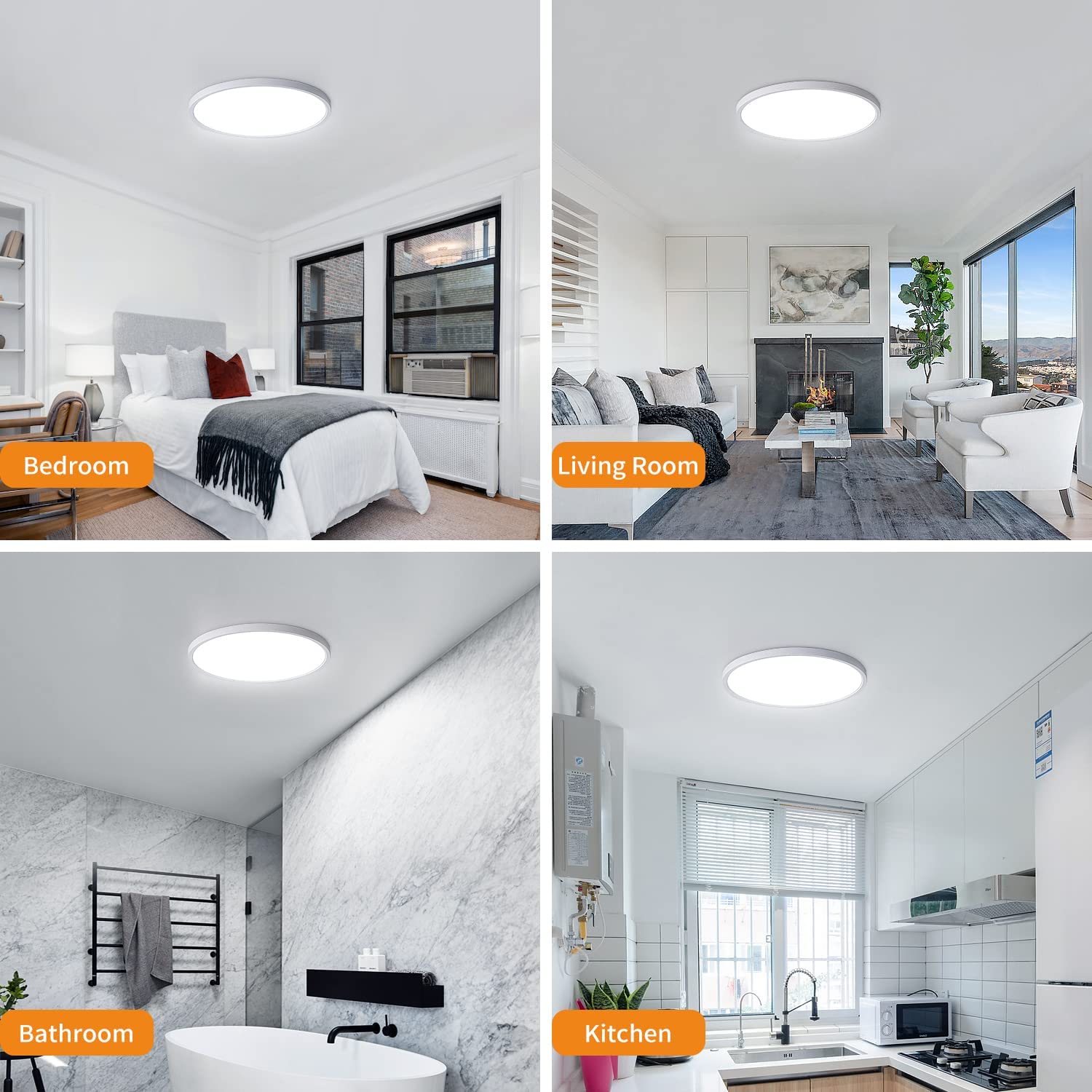 Comely Plafonnier LED Extra-Plat 30cm, Blanc 6500K 24W IP44, Pour Salle de Bain Humide/Balcon/Garage
