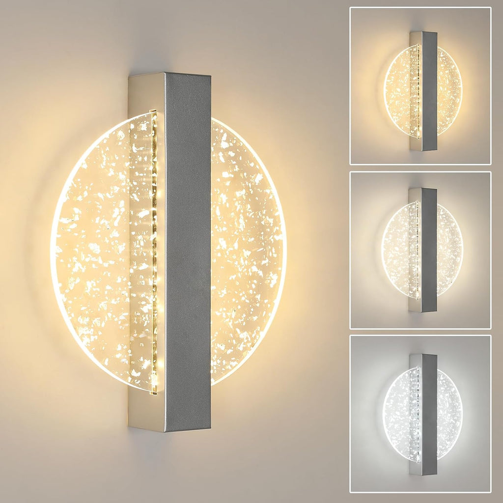 Comely Applique Murale LED Moderne, Argent 12W 3 Températures de Couleur 3000K/4500K/6500K Lampe Murale LED Pour Chambre à Coucher, Salon, Salle à Manger, Couloir, Escaliers