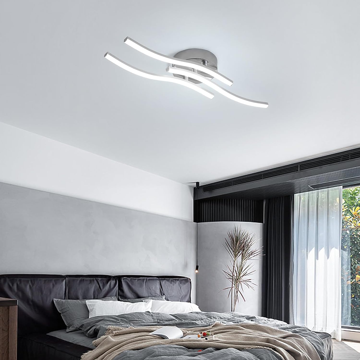 Comely Plafonnier Moderne, Argenté Elégant 3 Forme de Vague Luminaire Plafonnier Blanc Froid 6500k, Lampe LED Plafond pour Salon, Chambre à Coucher, Cuisine et Salle à Manger
