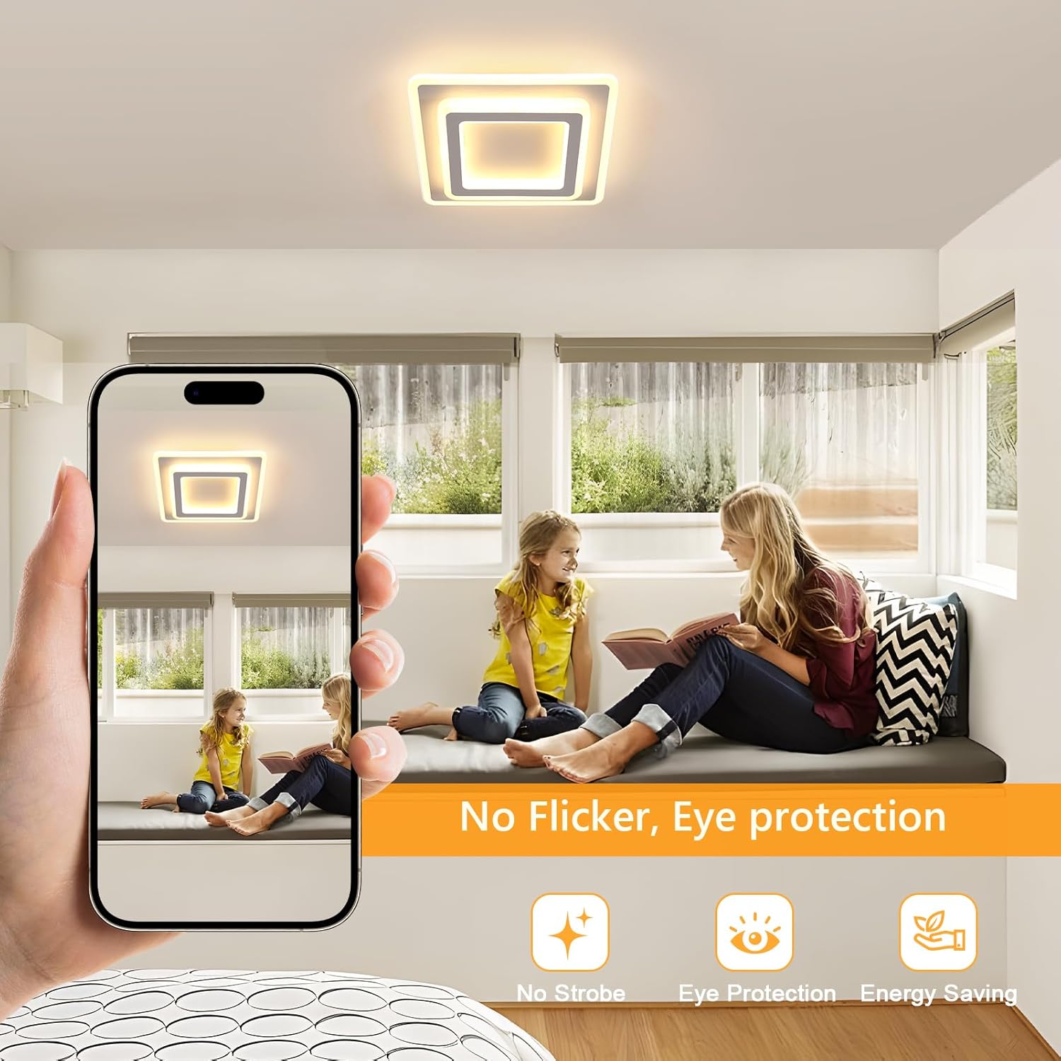 Ceiling Light - White Acrylic Frame, Warm Light