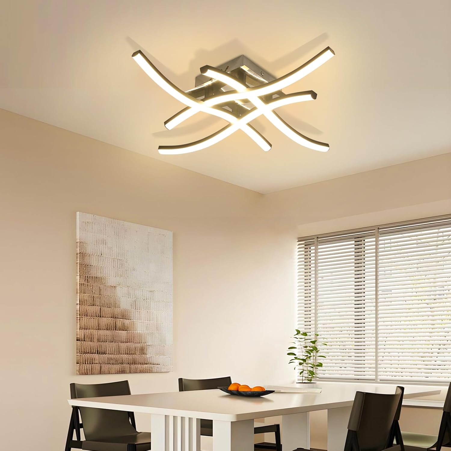 Comely Luminaire Plafonnier LED, 24W 2700LM Noir Onde Plafonnier LED, Lampe pour Chambre à Coucher, Salon, Bureau, Salle à Manger, Lumière Blanche Chaude 3000K
