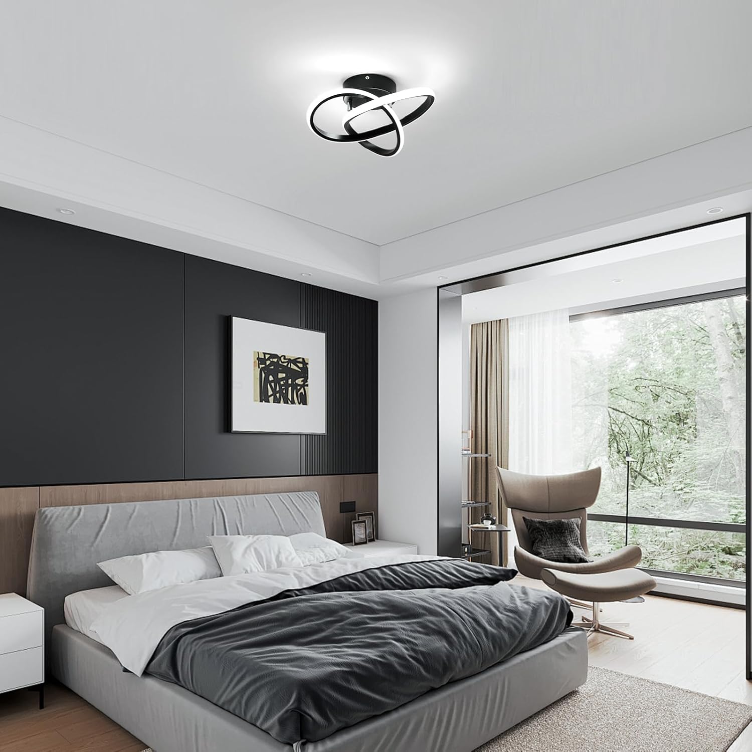 Comely Plafonnier LED Moderne, Luminaire Plafonnier Noir 30W 3375LM, Lampe de Plafond en Forme de Fleur pour Chambre à Coucher, Couloir, Cuisine, Salle de Bain, Lumière Blanche Froide 6500K Dia 30cm