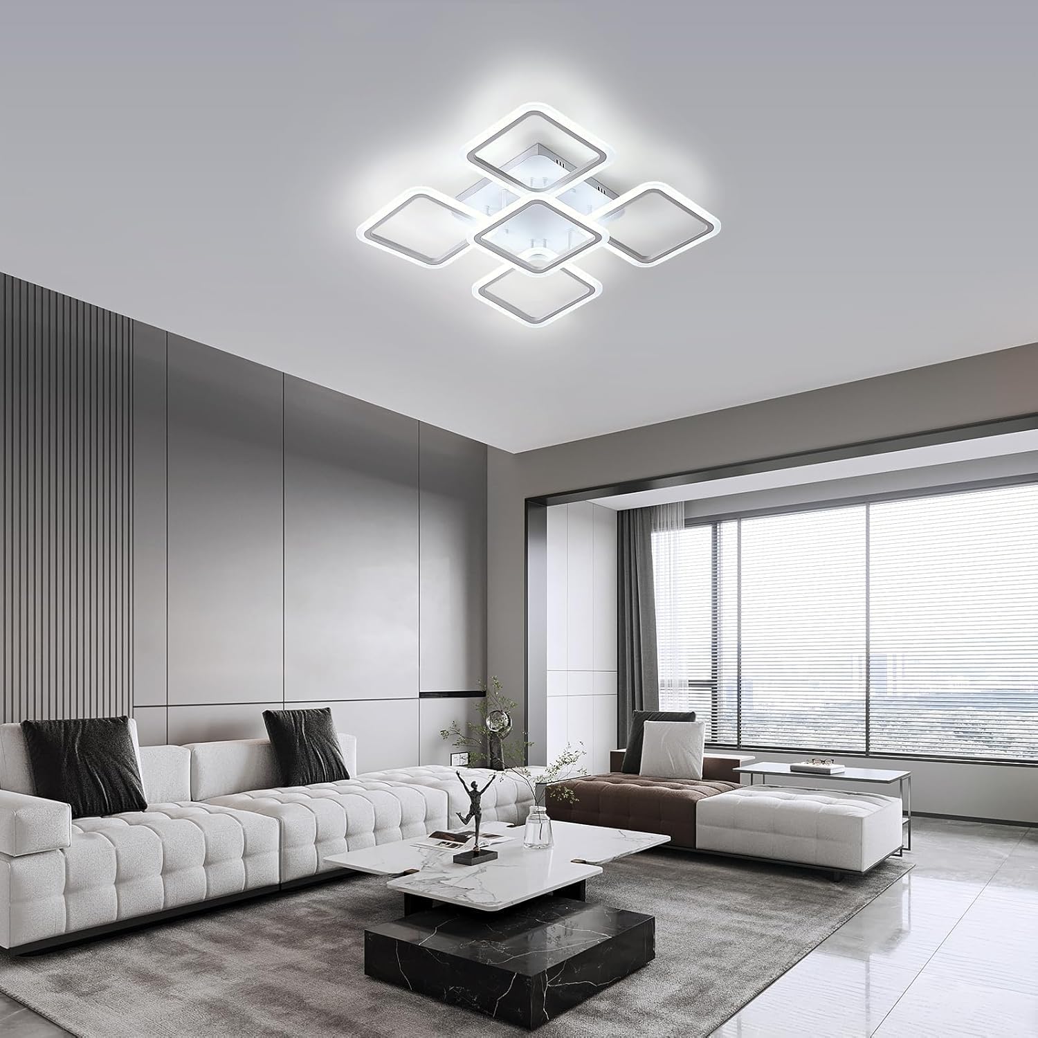 Comely Plafonnier LED Dimmable, Blanc 5 Carré 57W 6400LM Lampe de Plafond LED avec Télécommande 3000K-6500K, Luminaire Plafonnier Moderne pour Salon, Chambre, Salle à Manger