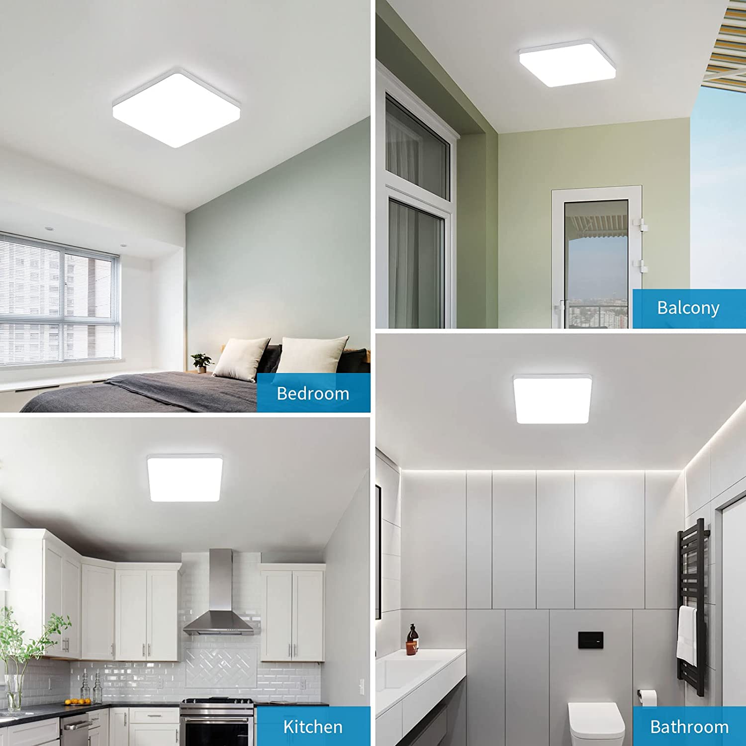 Ceiling Light - White Plastic Frame, White Light