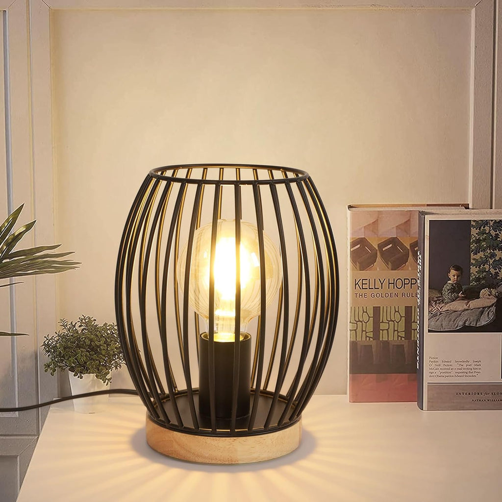 Comely Lampe de Bureau Rétro, Noir Lampe de Chevet pour Ampoule E27, Avec Prise et Interrupteur pour Chambre Salon Bureau Café Bar (Sans Ampoule)