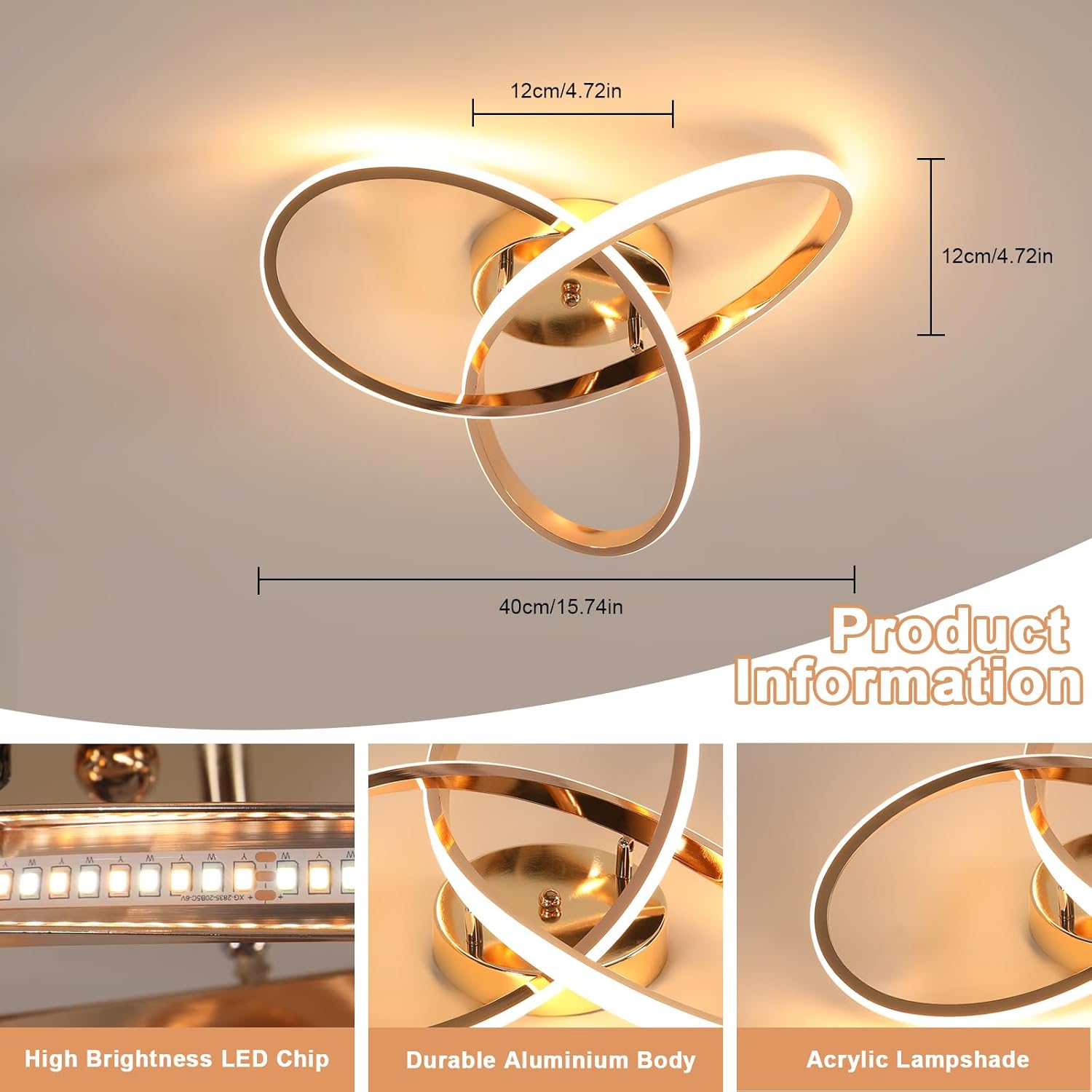 Ceiling Light - Gold Aluminium Frame, Tunable and Dimmable