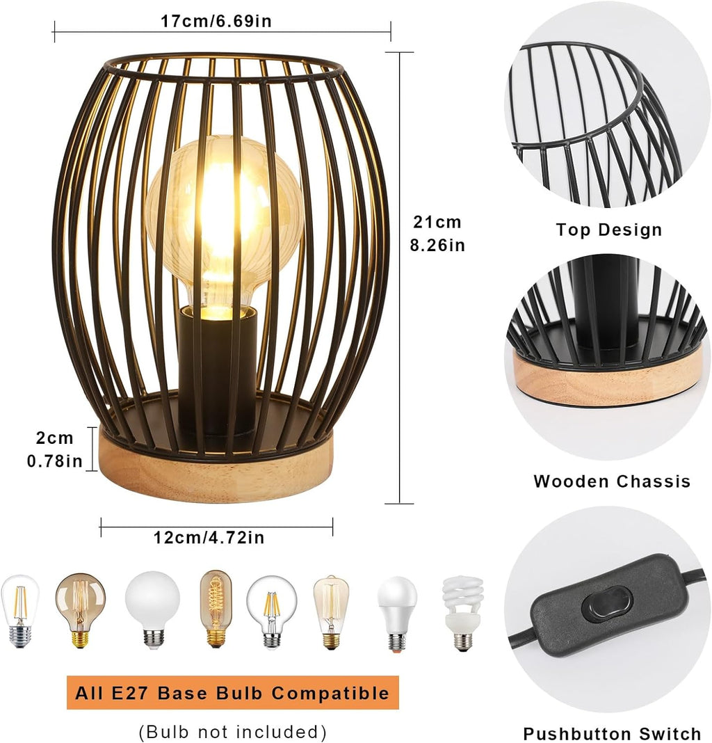 Comely Lampe de Bureau Rétro, Noir Lampe de Chevet pour Ampoule E27, Avec Prise et Interrupteur pour Chambre Salon Bureau Café Bar (Sans Ampoule)