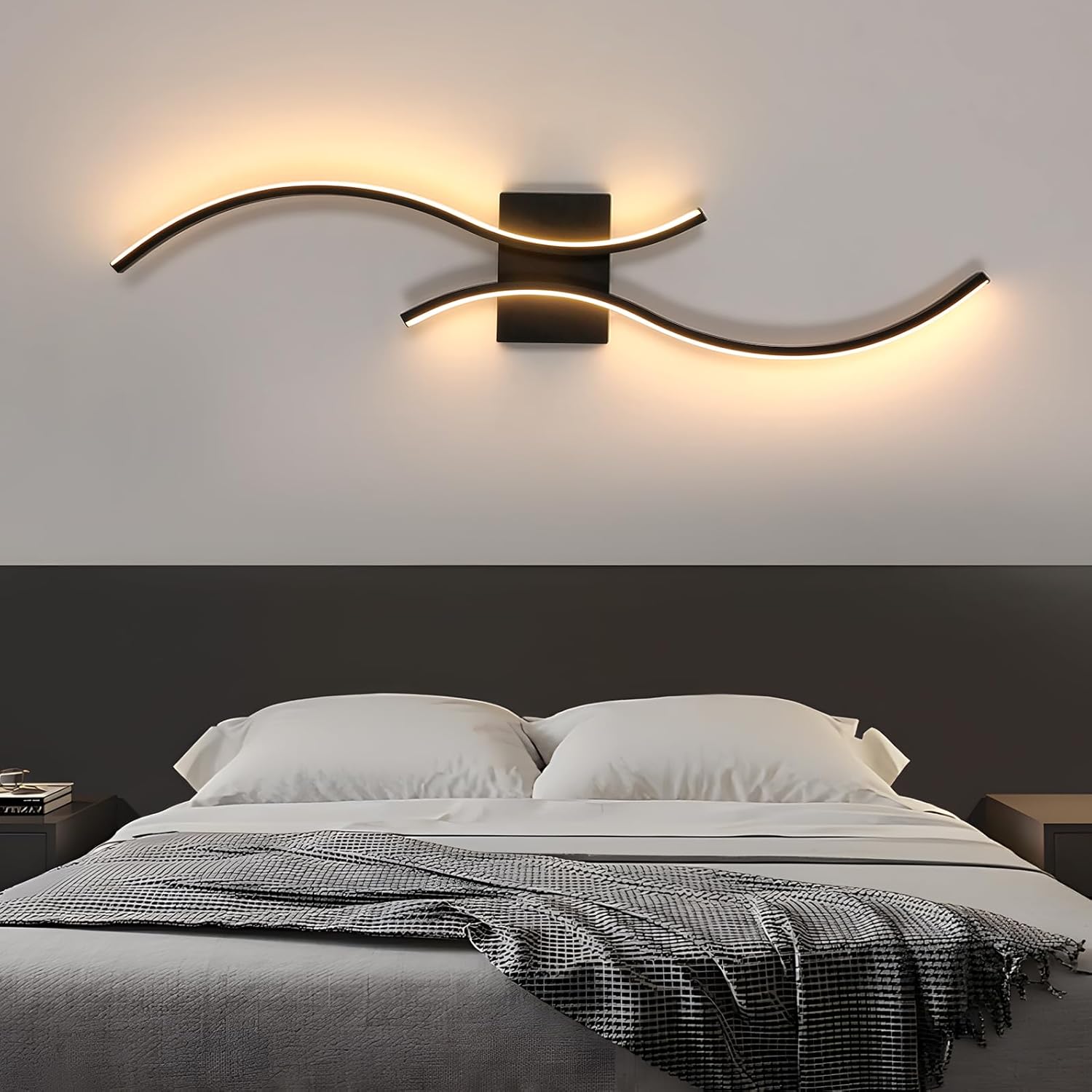 Applique - Telaio in alluminio nero, luce calda