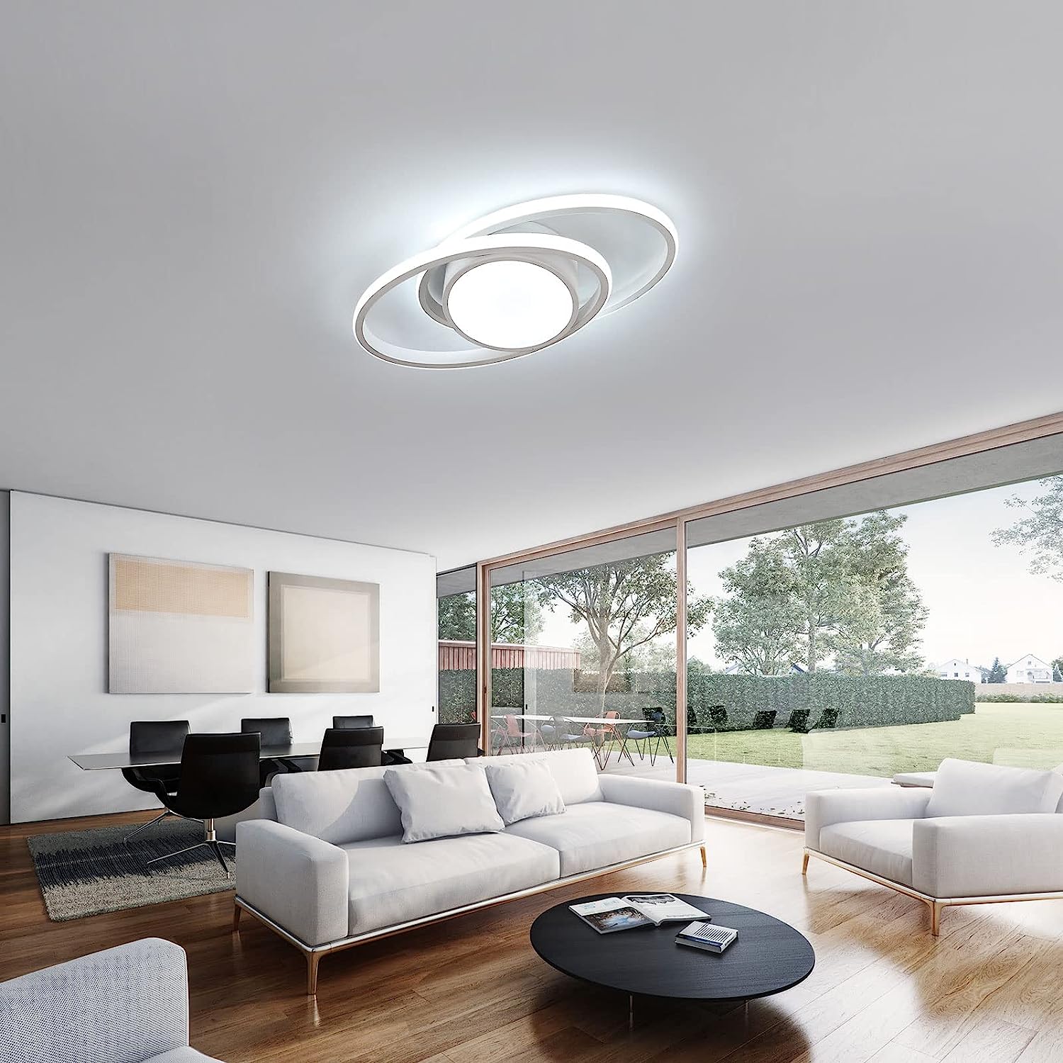 Ceiling Light - White Metal Frame, White Light
