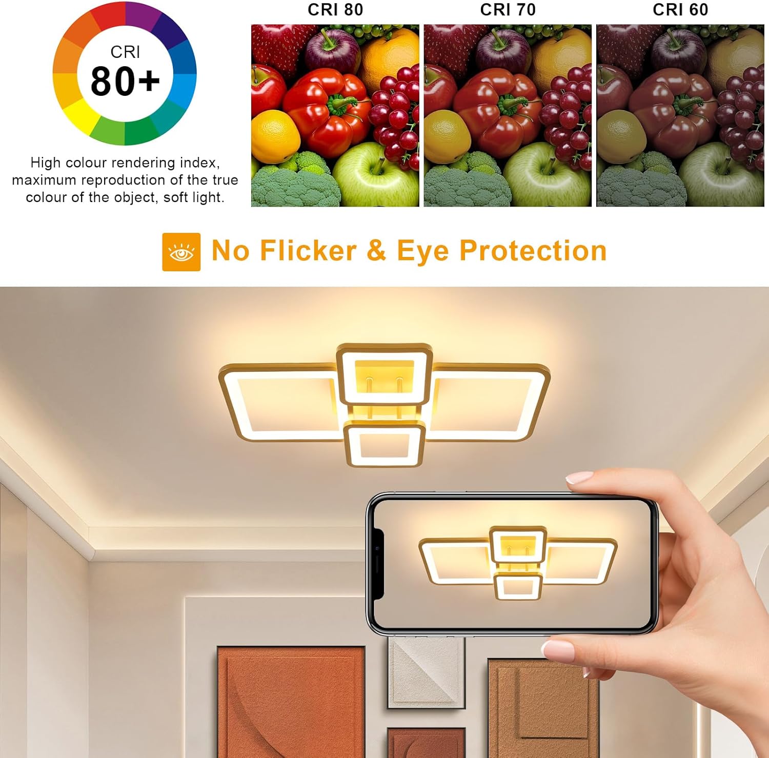Ceiling Light - Gold Acrylic Frame, Tunable and Dimmable