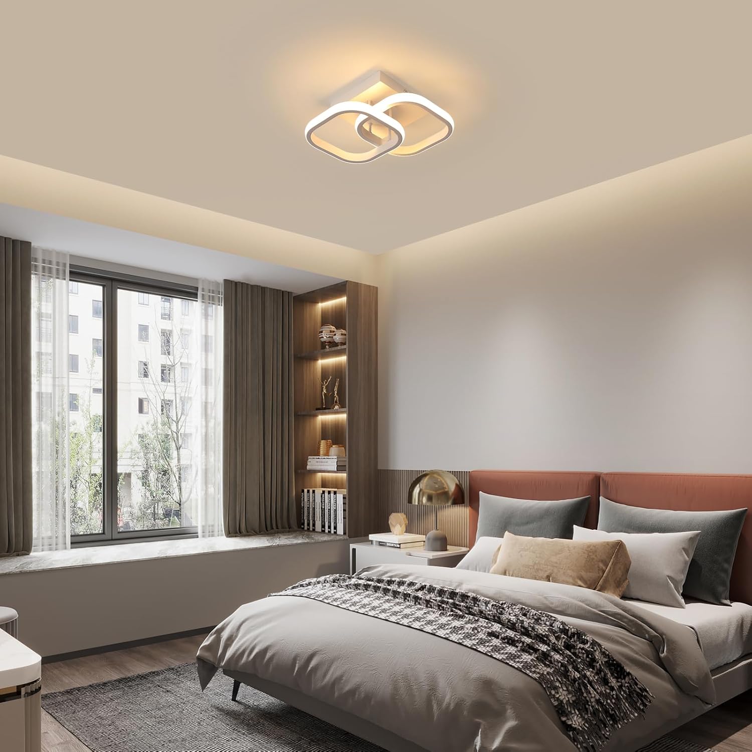 Comely Lot de 2 Plafonniers LED Modernes, 24W 2700LM Petit Plafonnier LED Carré Luminaires Intérieur pour Chambre Salon Allée Couloir Balcon, Lumière Chaude 3000K, Blanc 24cm