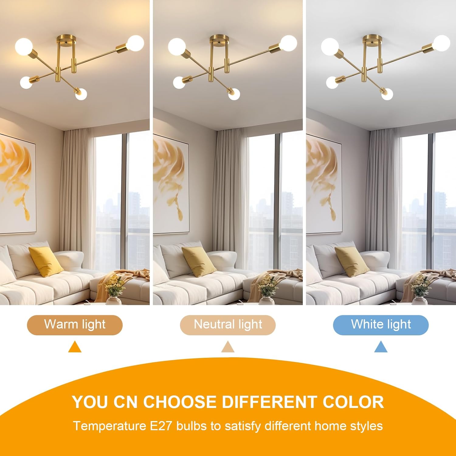 Comely Plafonnier Lustre Industriel 4 x E27, Plafonnier Luminaire Industriel en Métal, Moderne Suspension pour Salon Chambre Cuisine Couloir