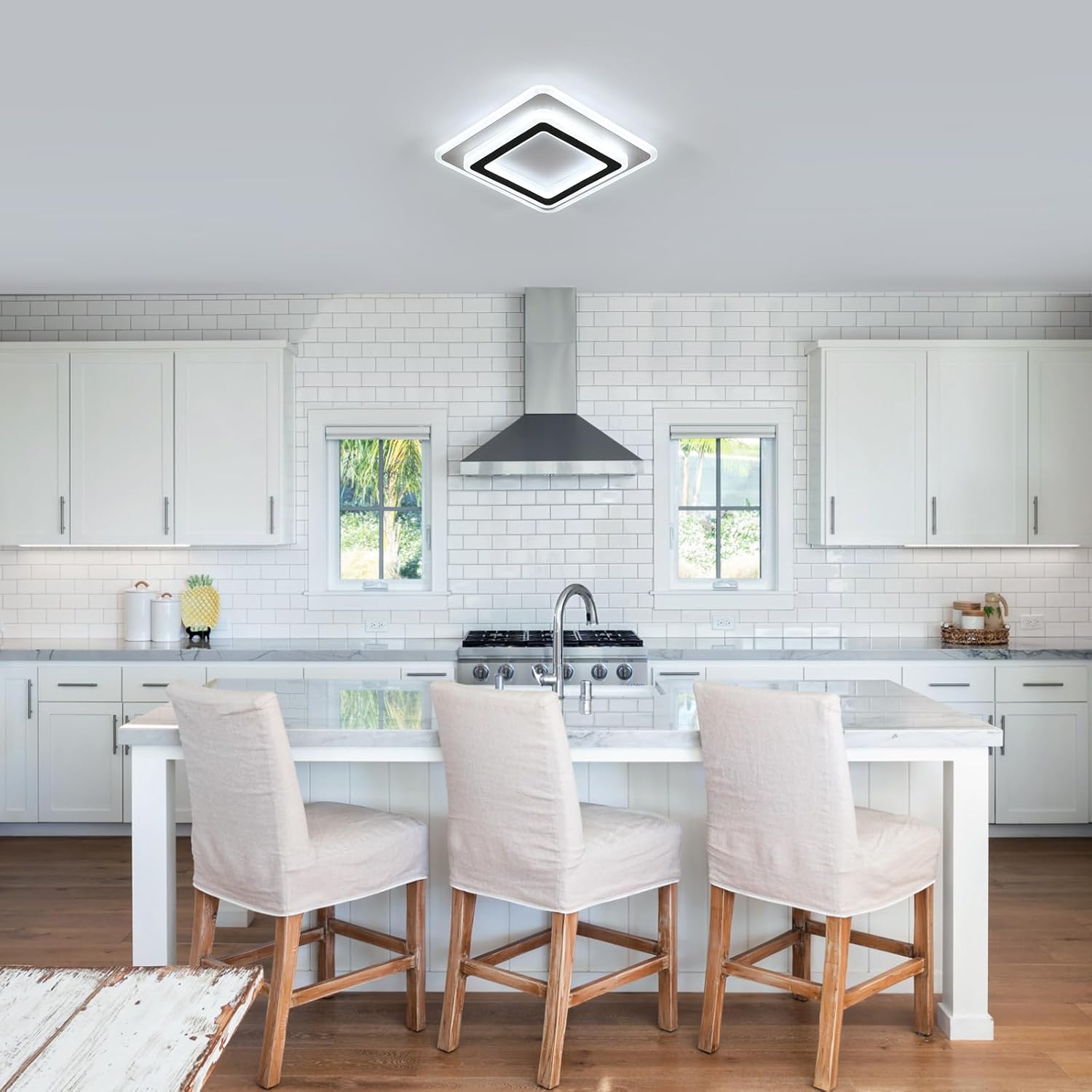 Ceiling Light - Black & White Acrylic Frame, White Light