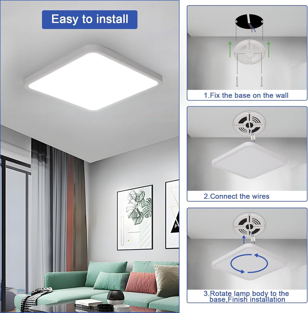 Ceiling Light - White Plastic Frame, White Light