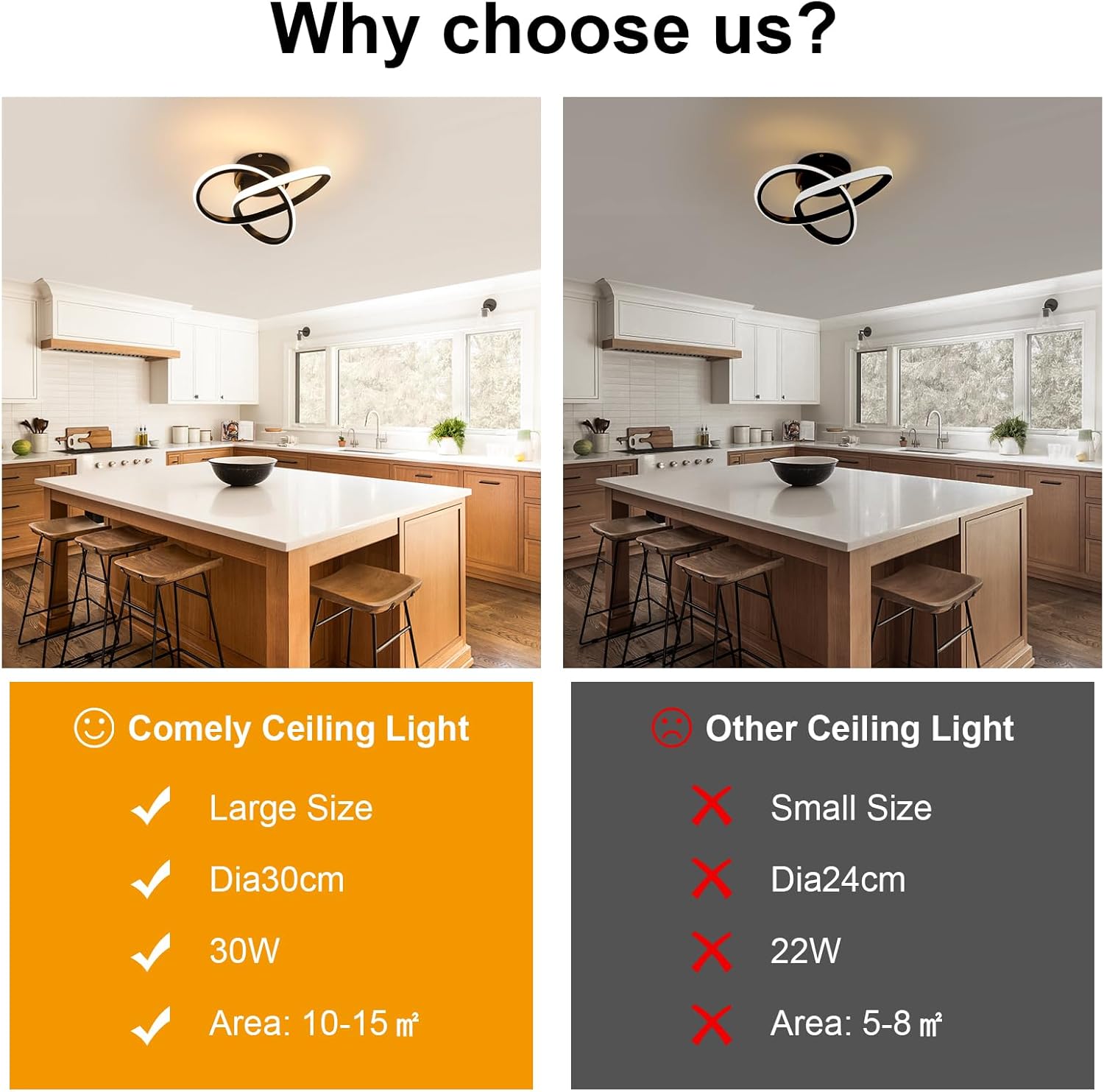 Comely Plafonnier LED Moderne, Luminaire Plafonnier Noir 30W 1800LM, Lampe de Plafond en Forme de Fleur pour Chambre à Coucher, Couloir, Cuisine, Salle de Bain, Lumière Chaude 3000K Dia 30cm
